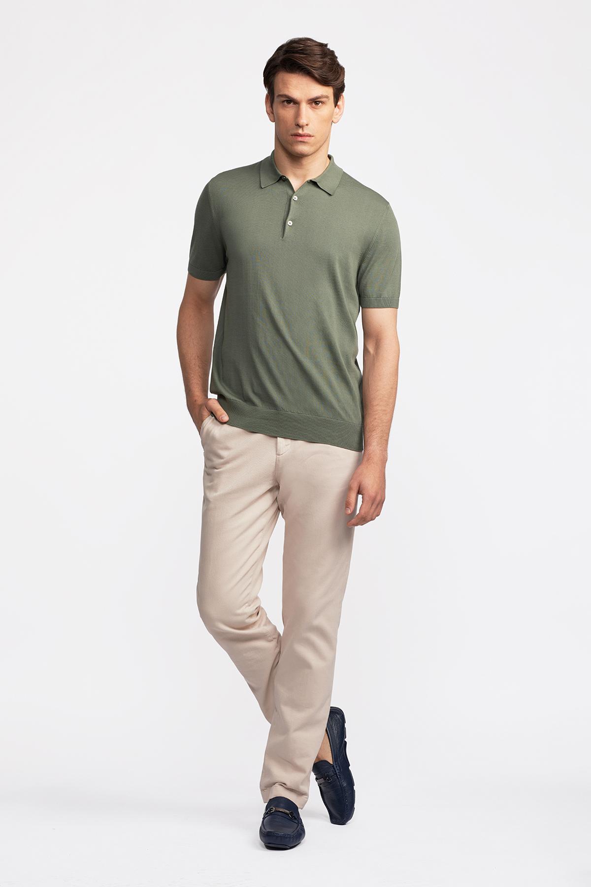 Erkek Haki Polo Yaka Kazak
