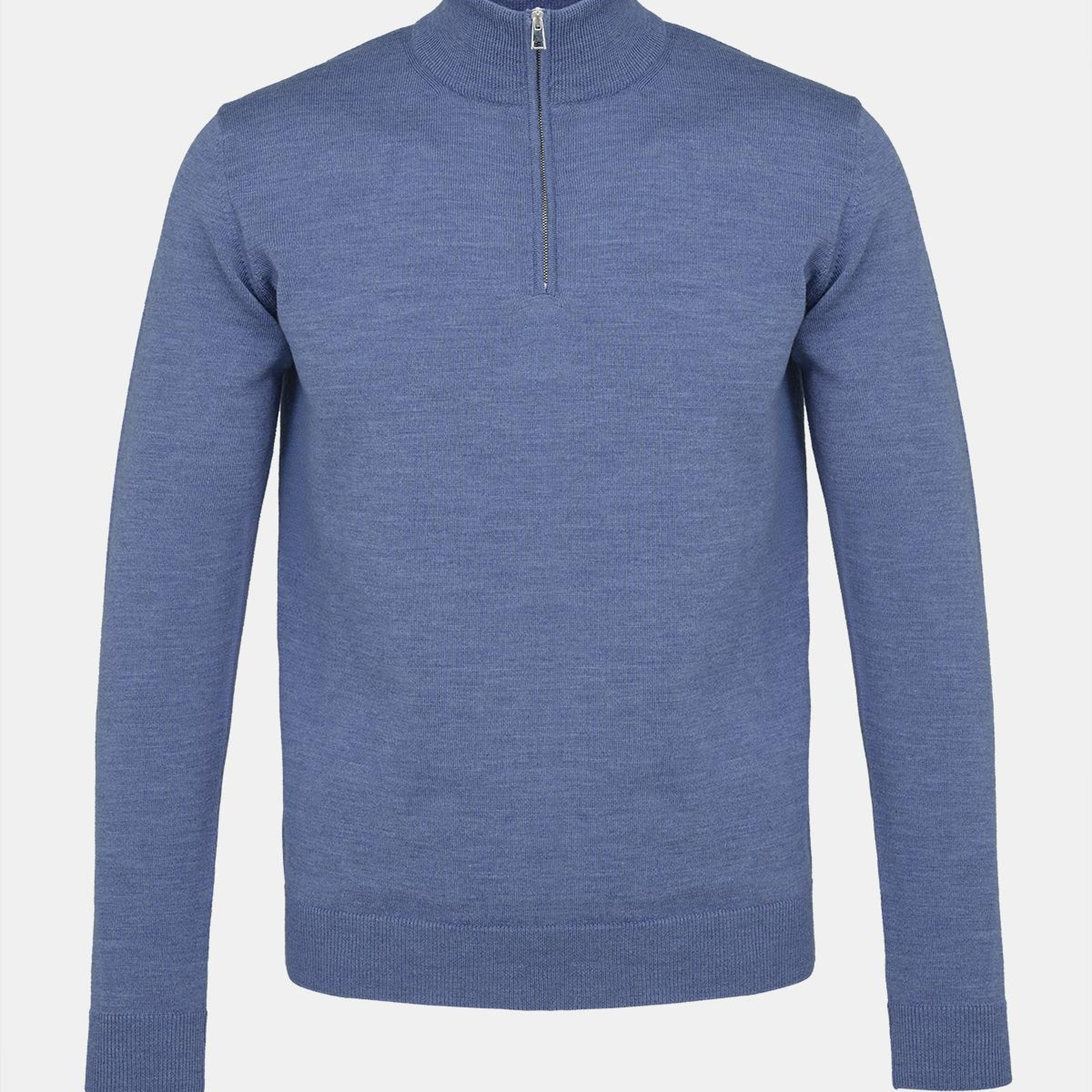 Erkek Koyu Mavi Extrafine Yün Yarım Fermuarlı Kazak