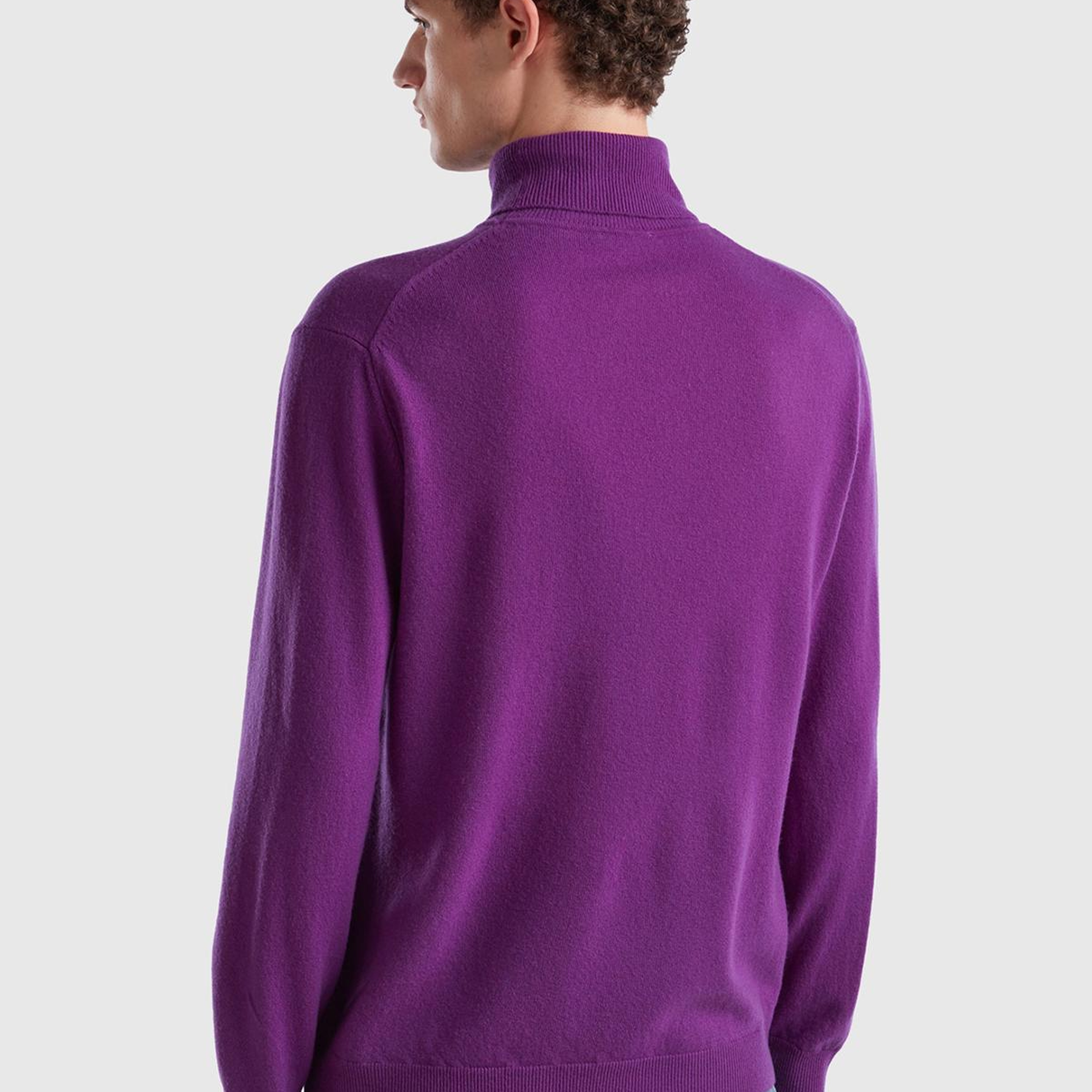 Erkek Mor Boğazlı Merino Kazak