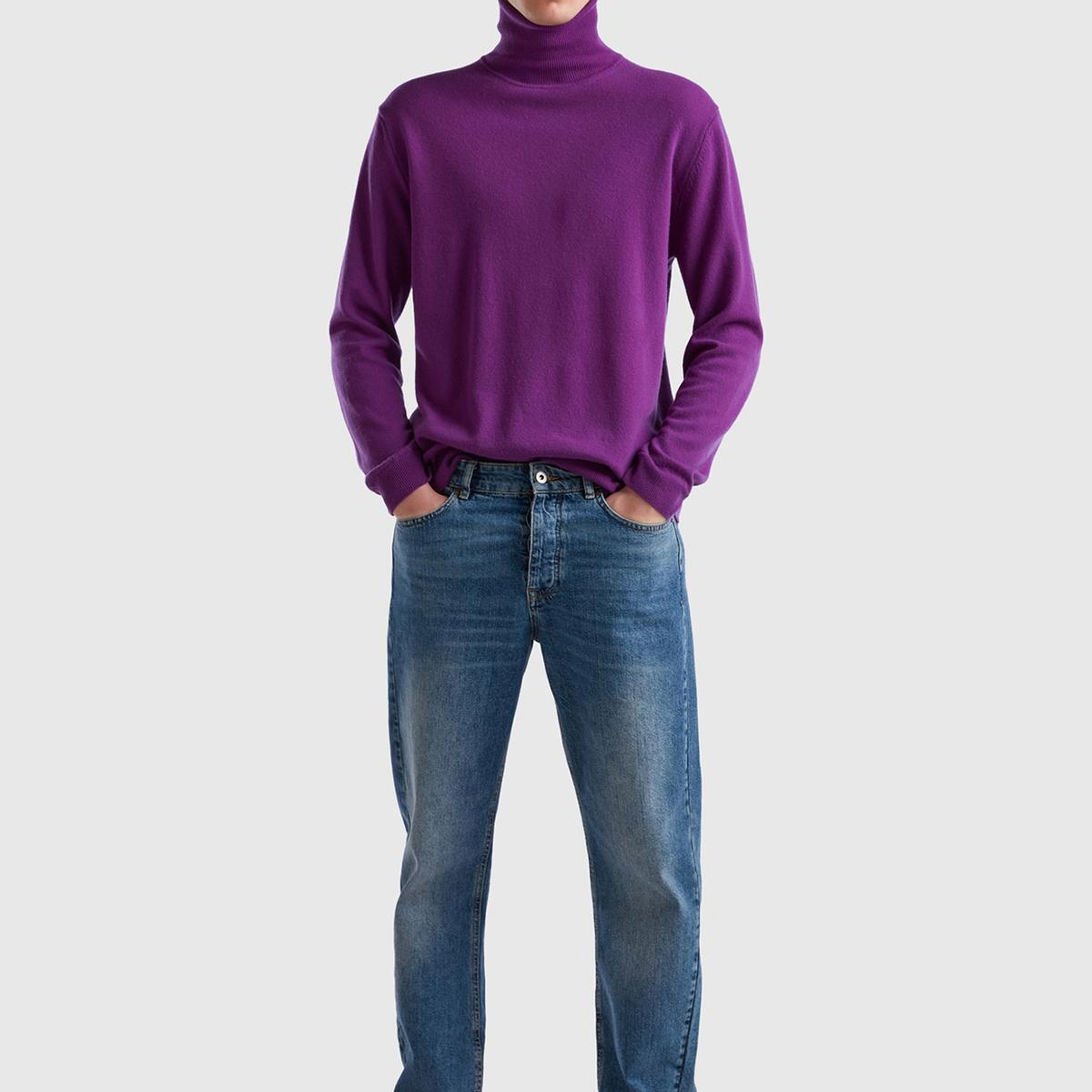 Erkek Mor Boğazlı Merino Kazak