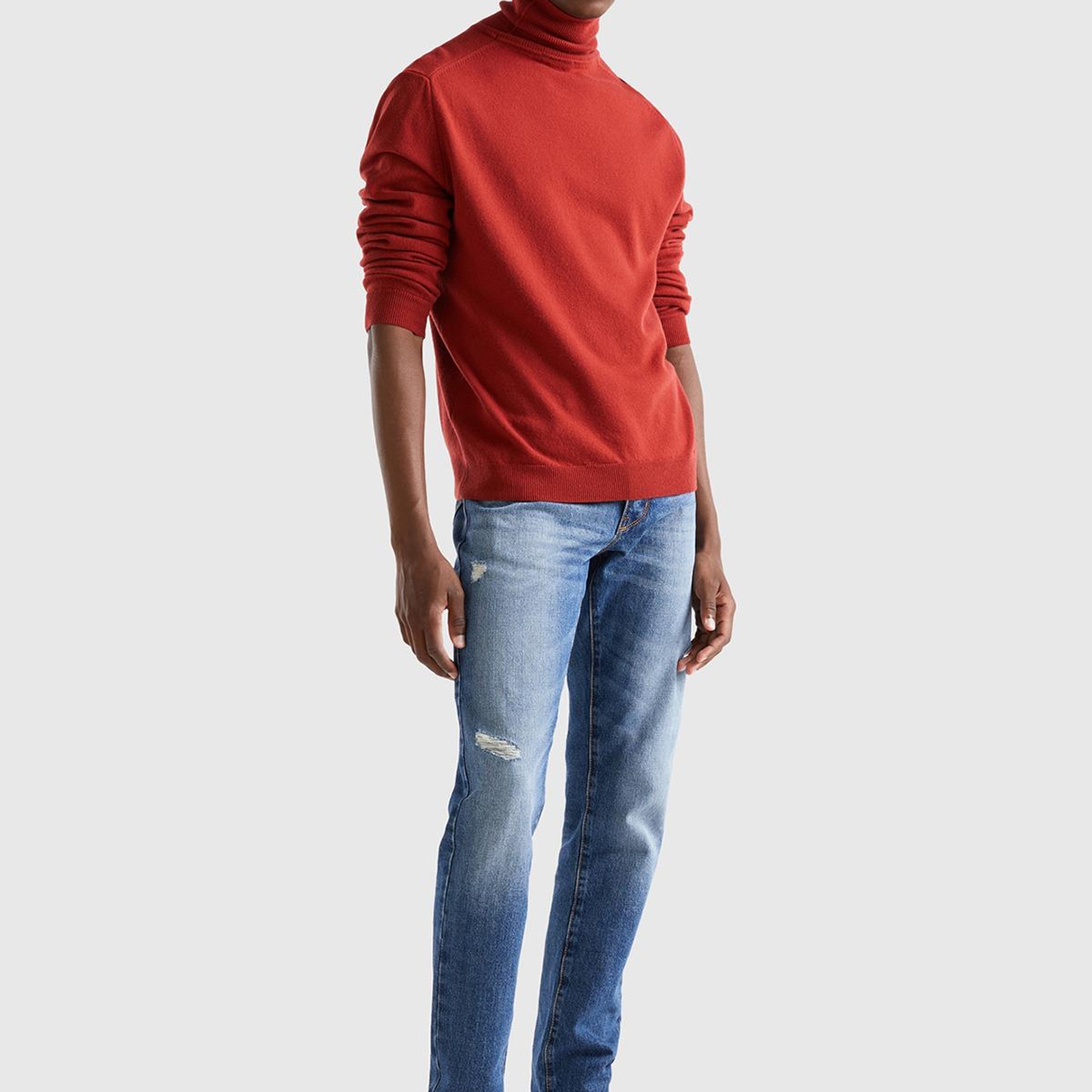 Erkek Bordo Boğazlı Merino Kazak