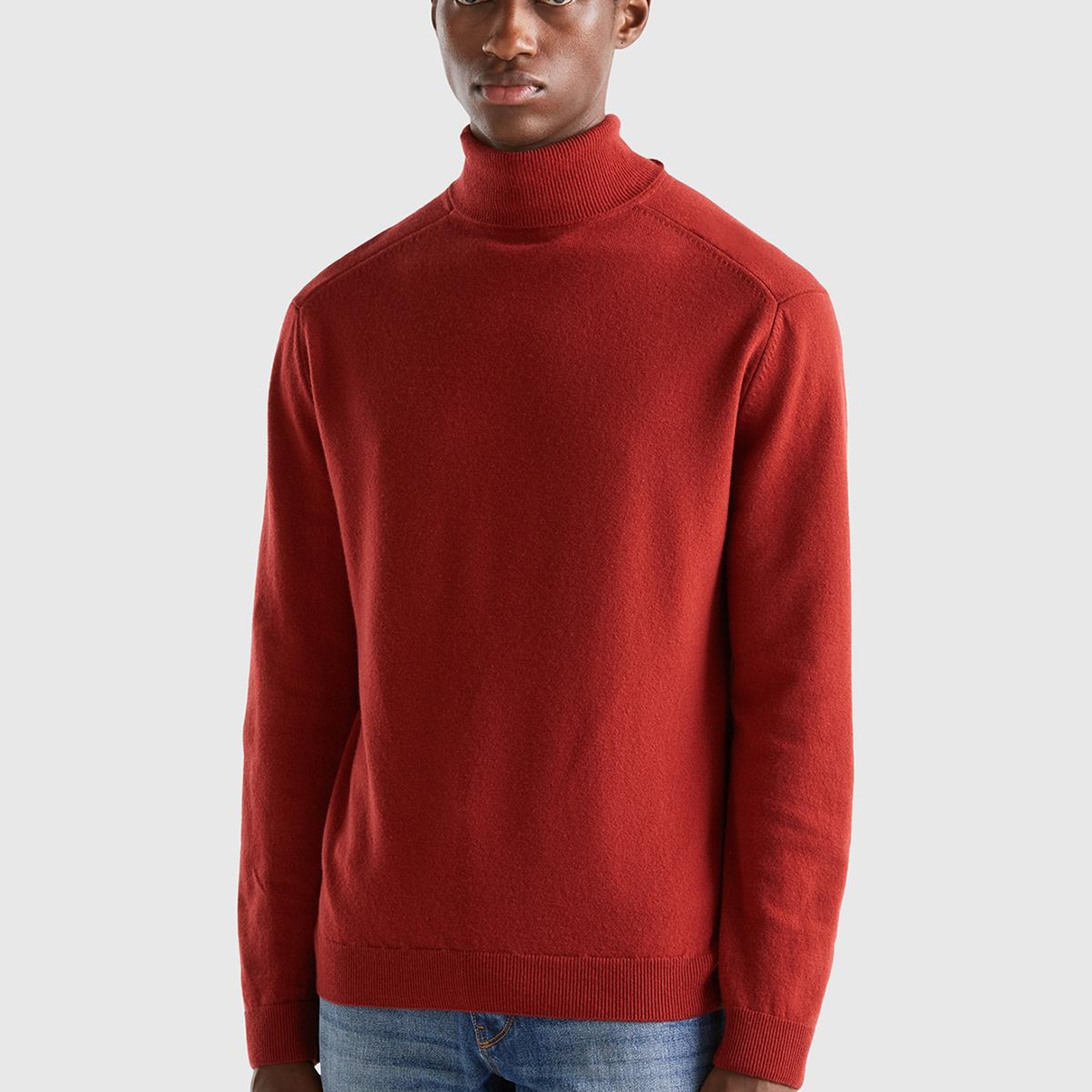 Erkek Bordo Boğazlı Merino Kazak