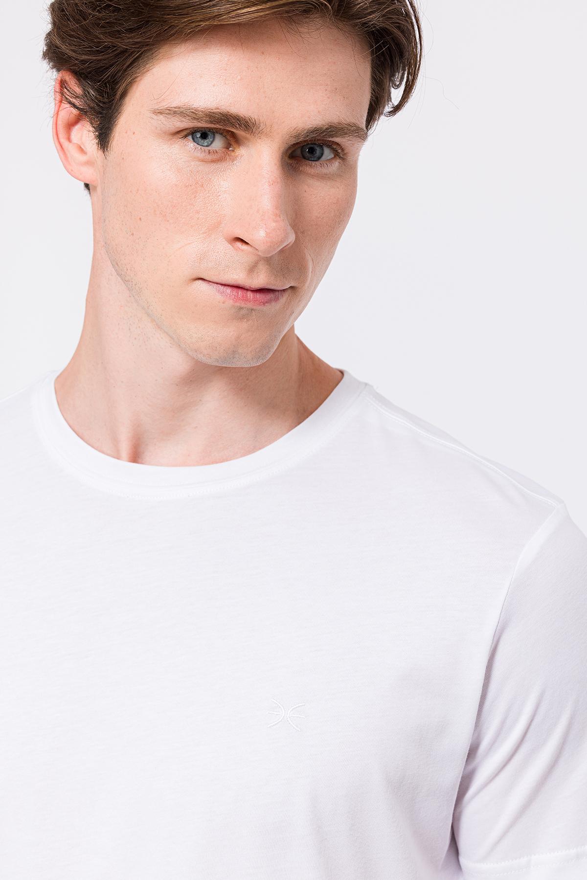 Erkek Beyaz Organik Pamuklu Bisiklet Yaka T-Shirt