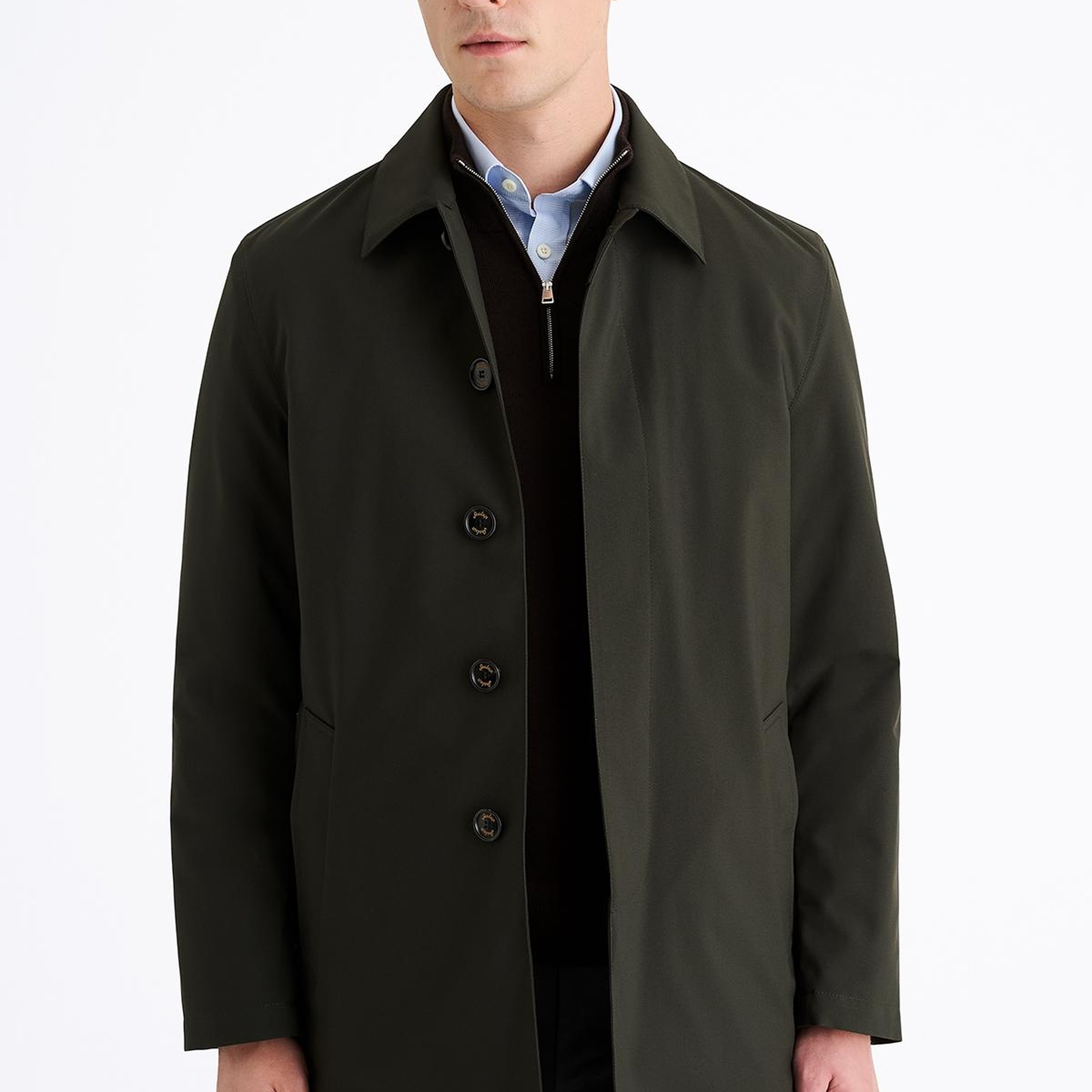 Erkek Koyu Yeşil Su Geçirmez Trençkot