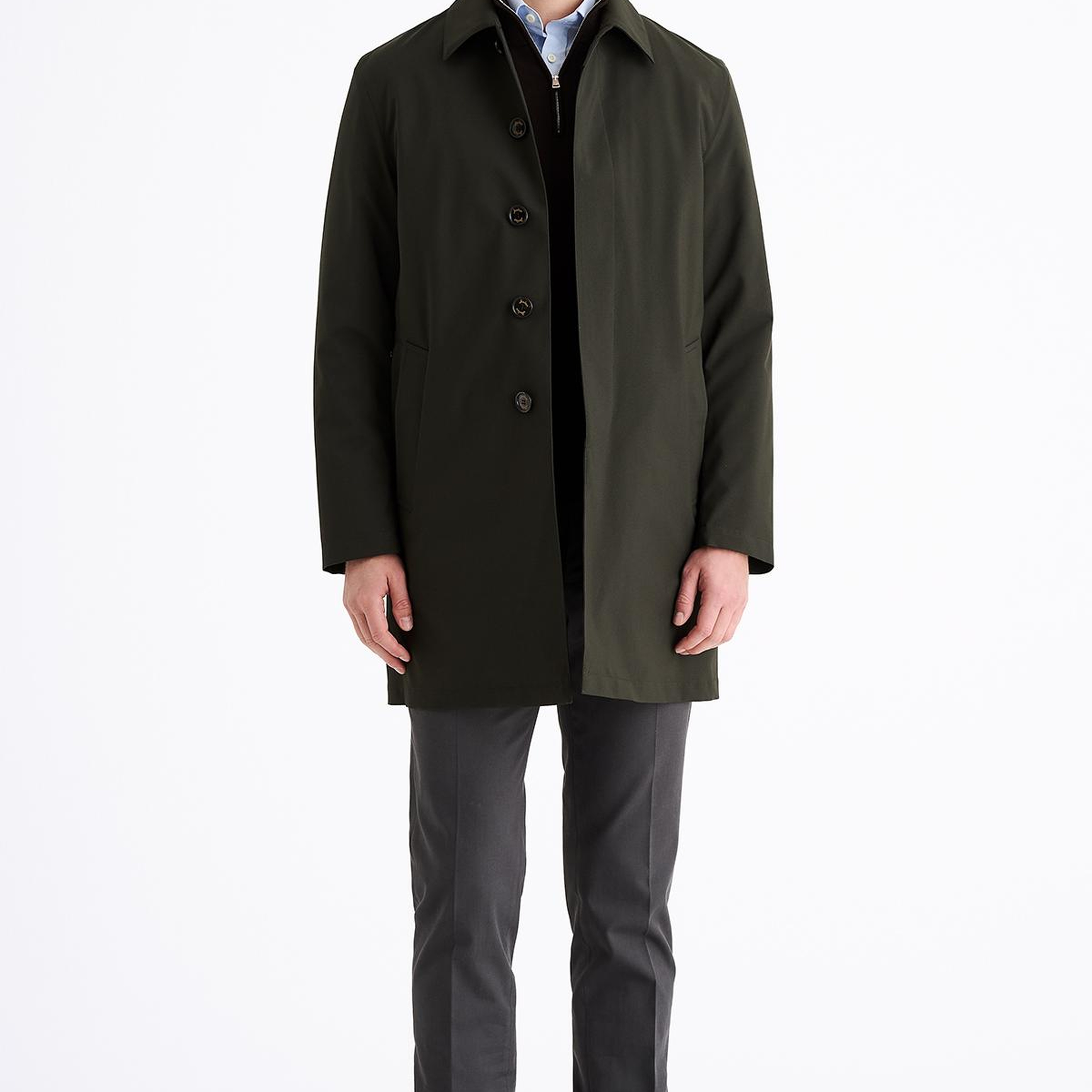 Erkek Koyu Yeşil Su Geçirmez Trençkot