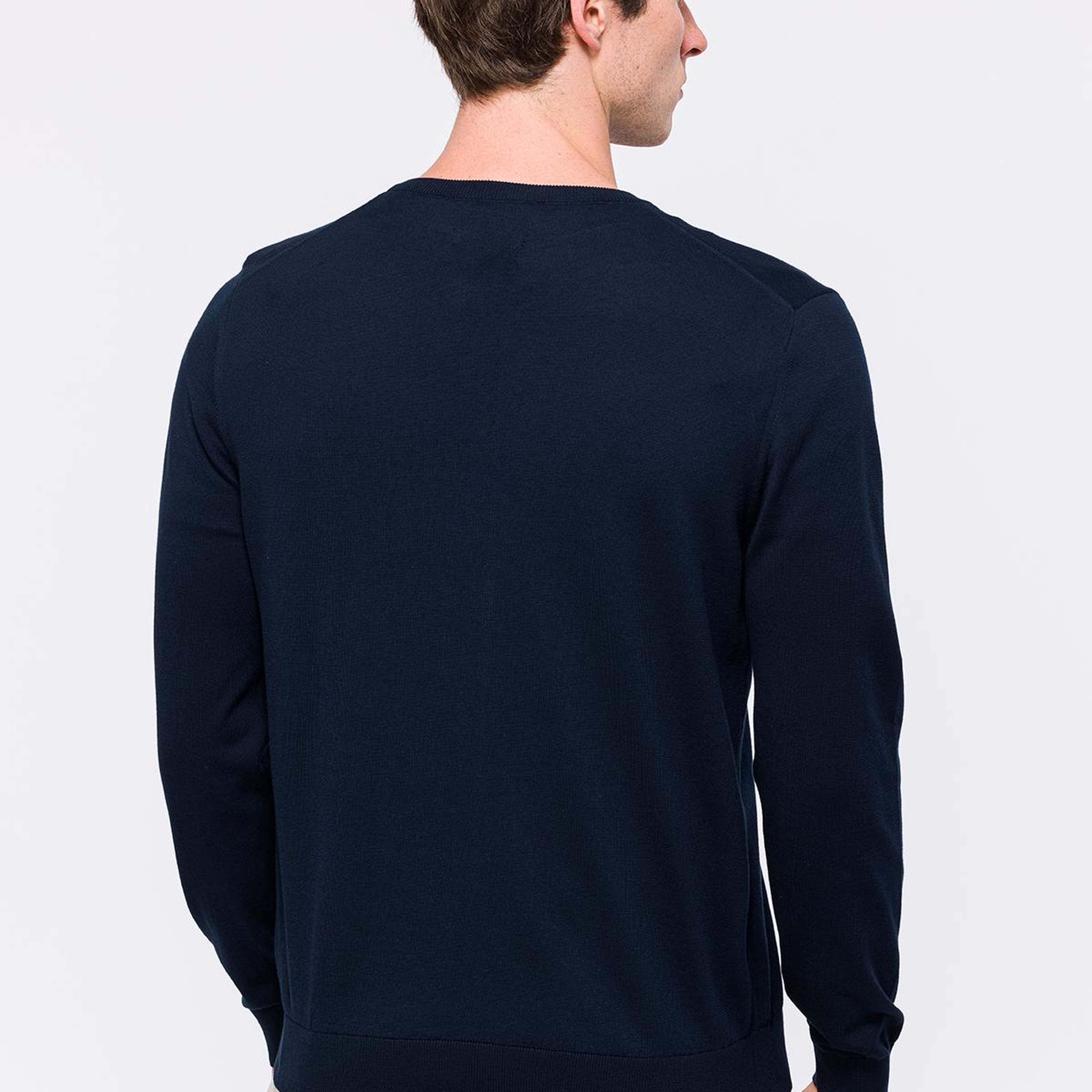 Erkek Lacivert Organik Pamuklu V Yaka Kazak