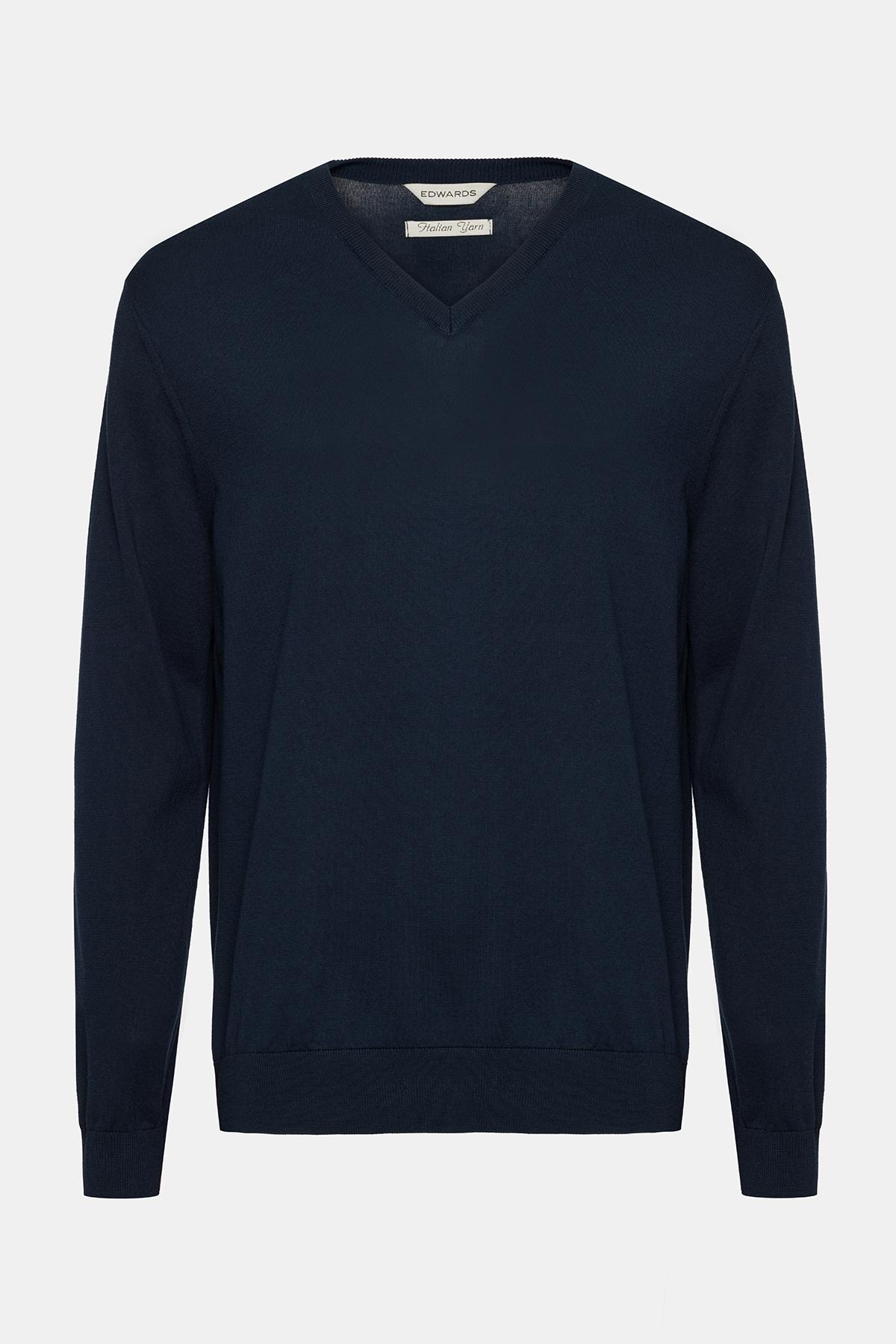 Erkek Lacivert Organik Pamuklu V Yaka Kazak