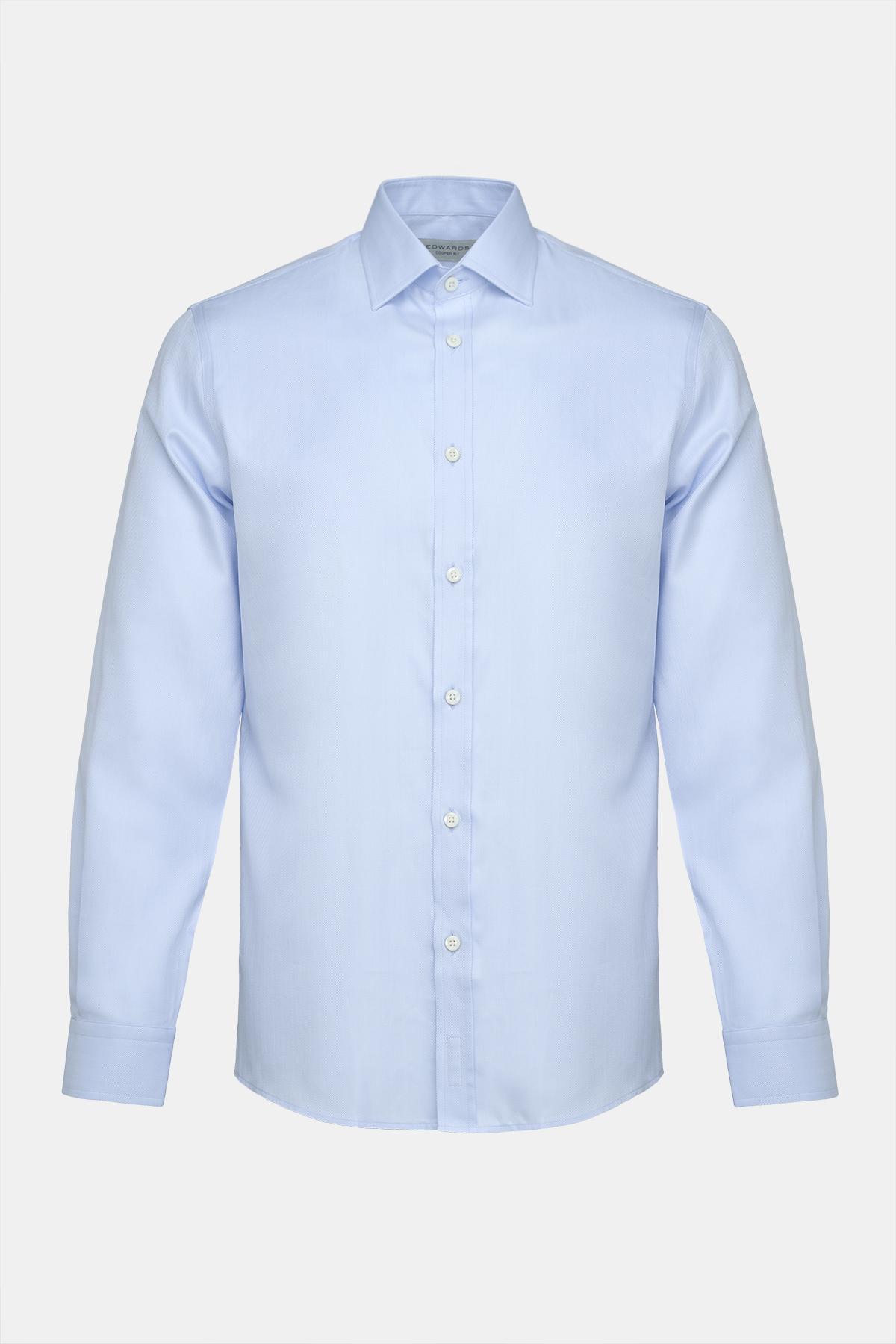 Erkek Mavi Cooper Fit Kravat Yaka Balıksırtı Klasik Gömlek