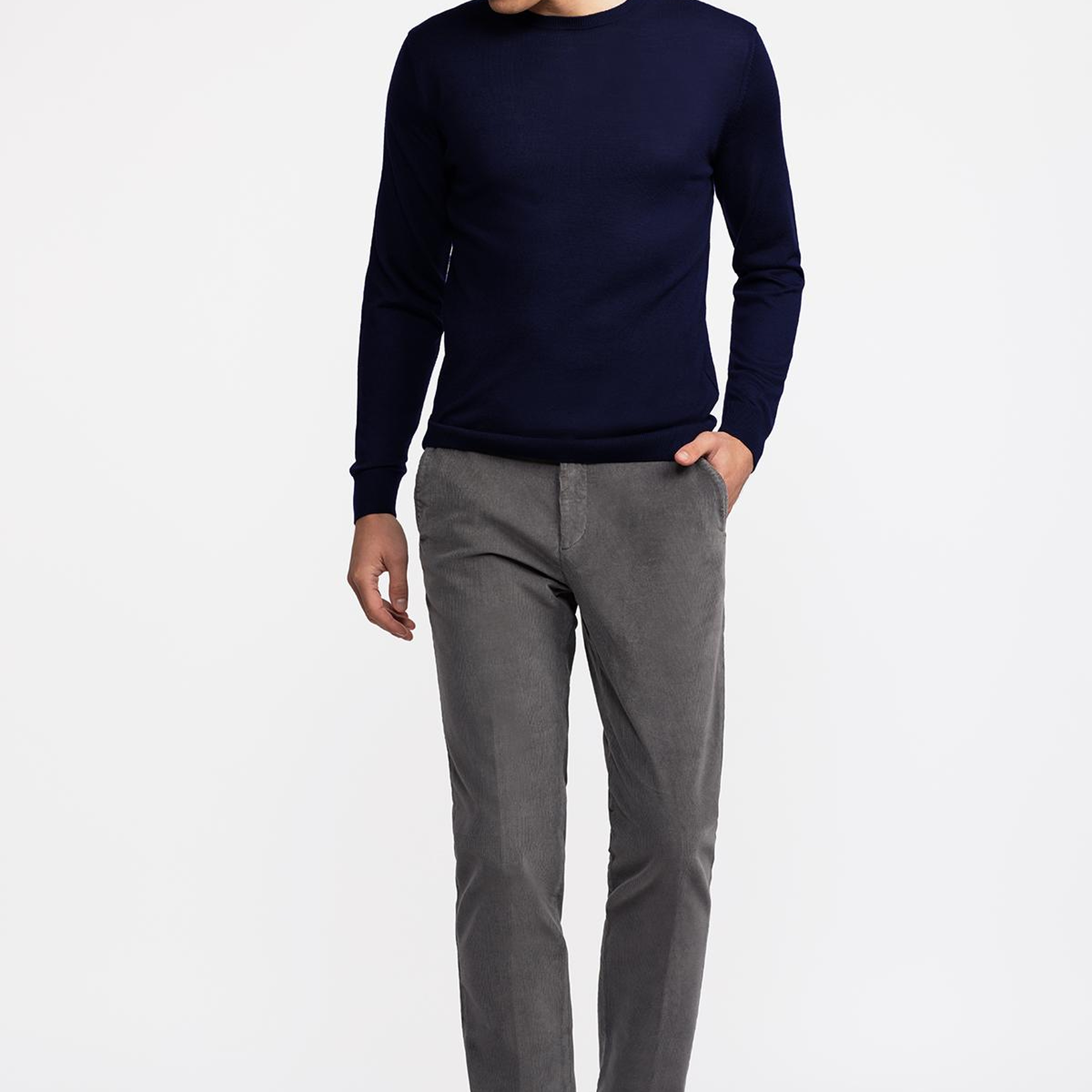 Erkek Lacivert Yün Bisiklet Yaka Kazak