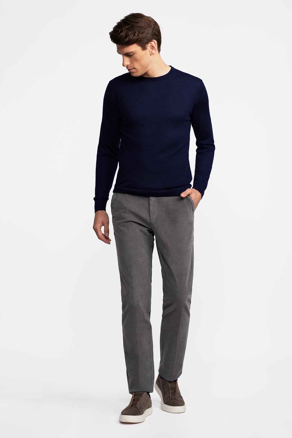 Erkek Lacivert Yün Bisiklet Yaka Kazak