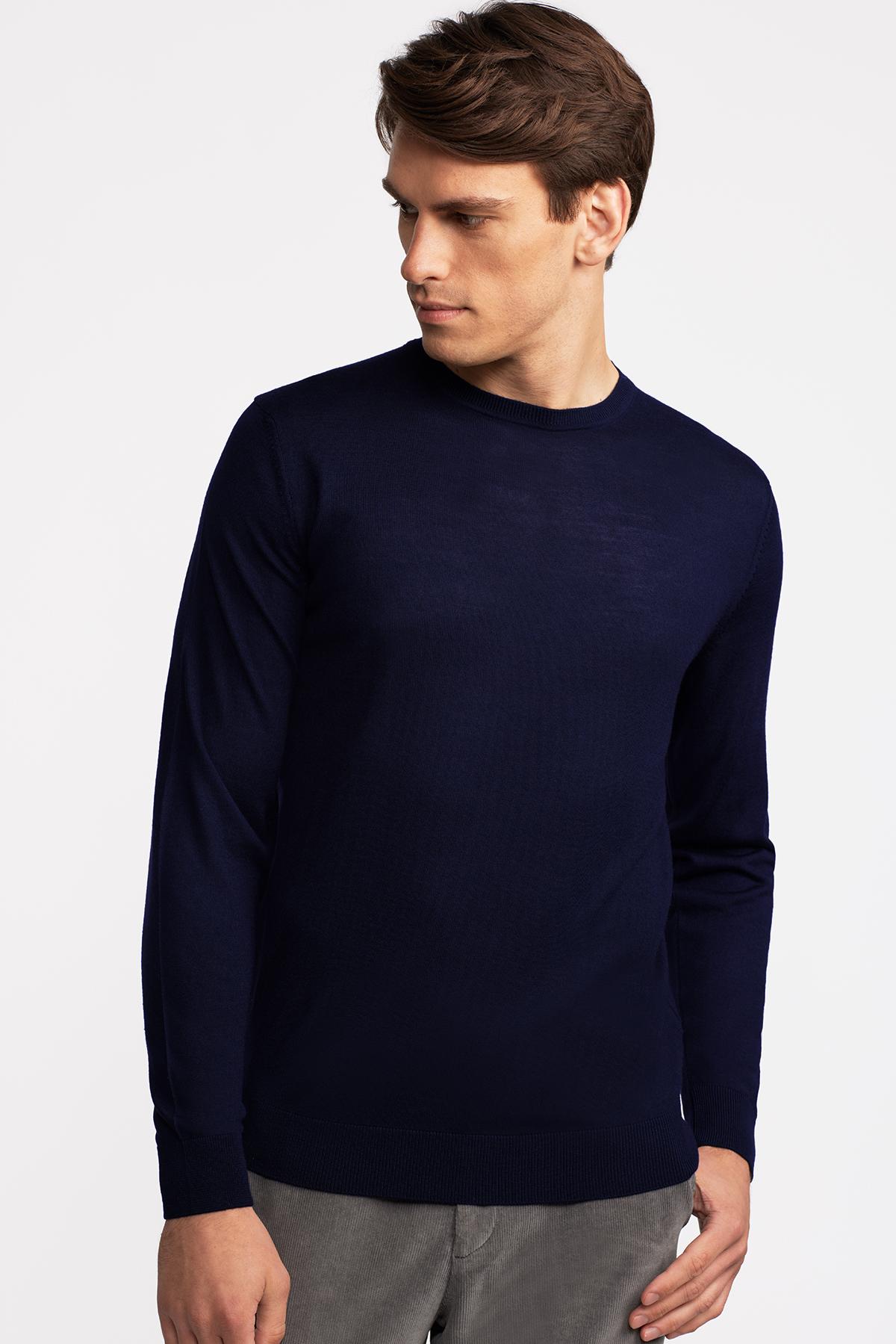 Erkek Lacivert Yün Bisiklet Yaka Kazak