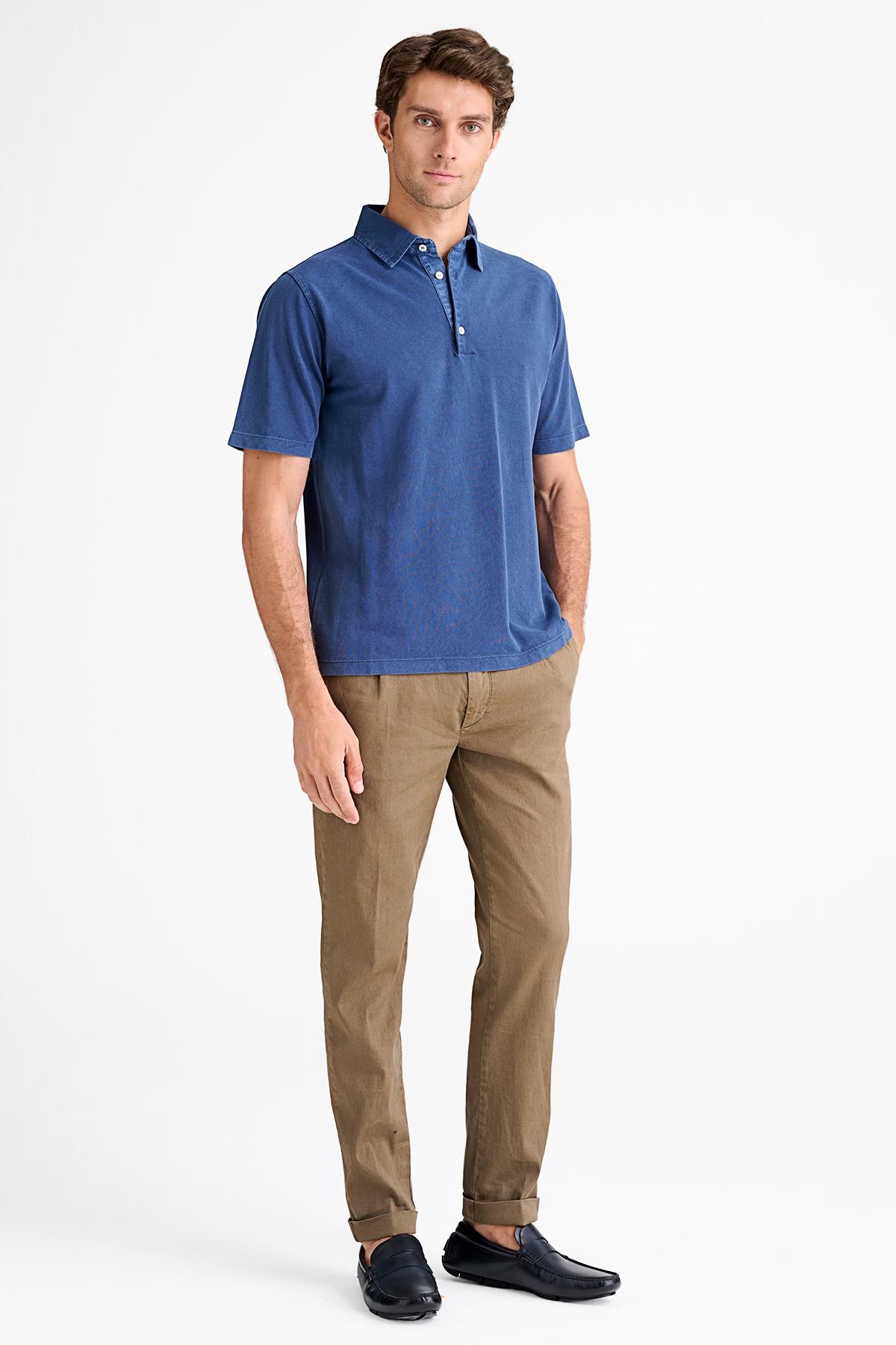 Erkek Koyu Mavi Pike Polo Yaka T-Shirt