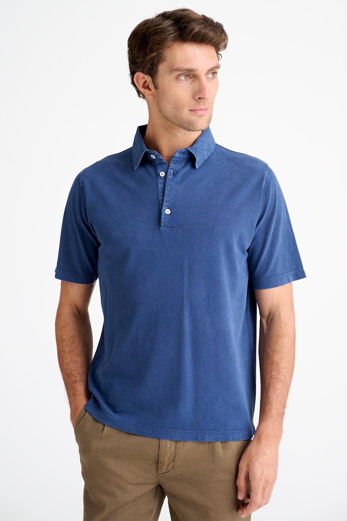 Erkek Koyu Mavi Pike Polo Yaka T-Shirt