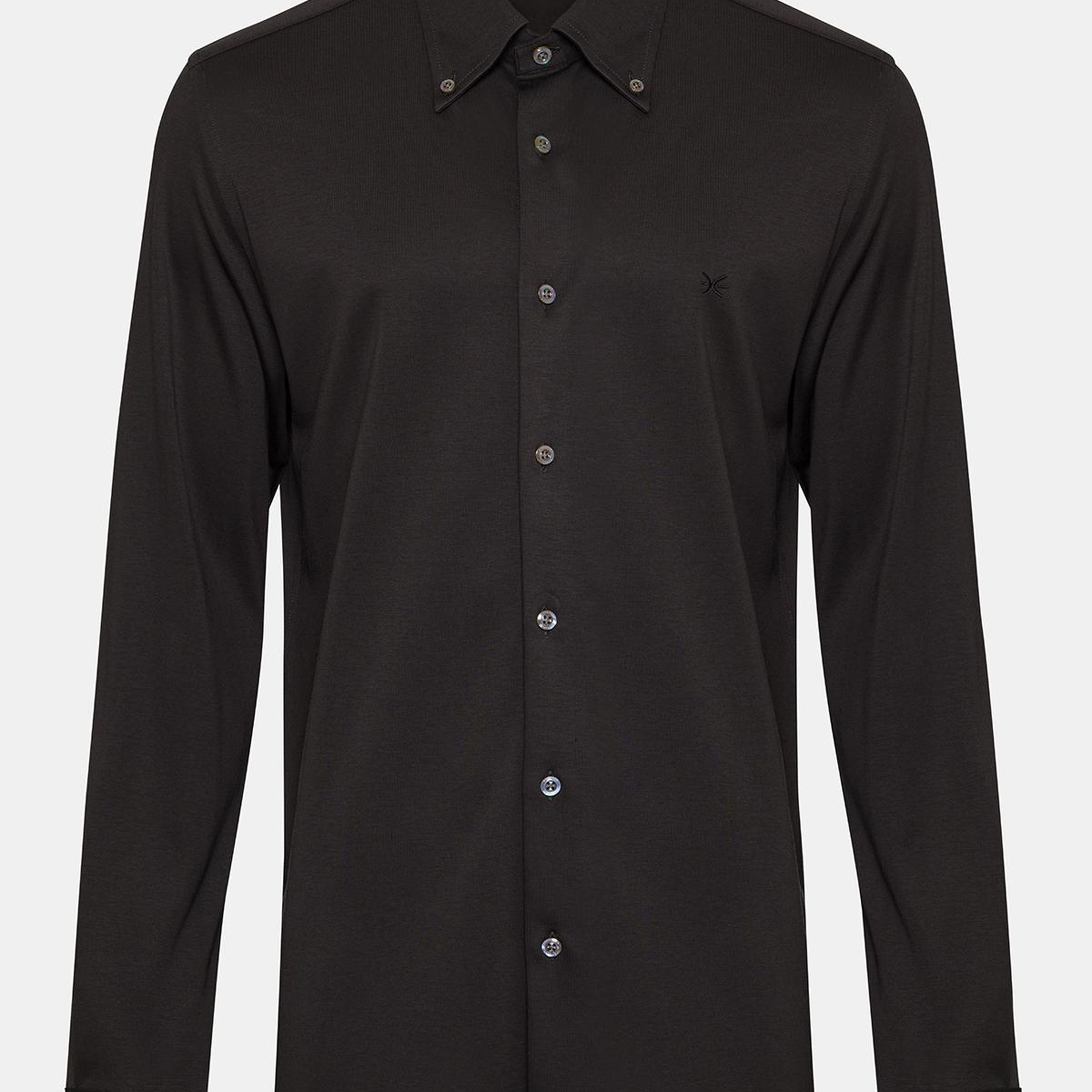 Erkek Siyah Cooper Fit Düğmeli Yaka İnterlock Gömlek