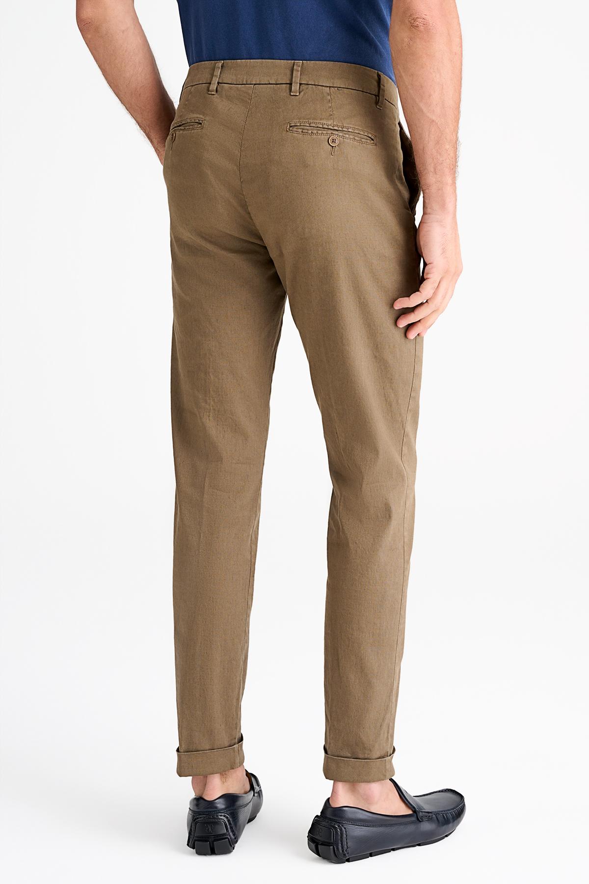 Erkek Bej Keten Chino Pantolon