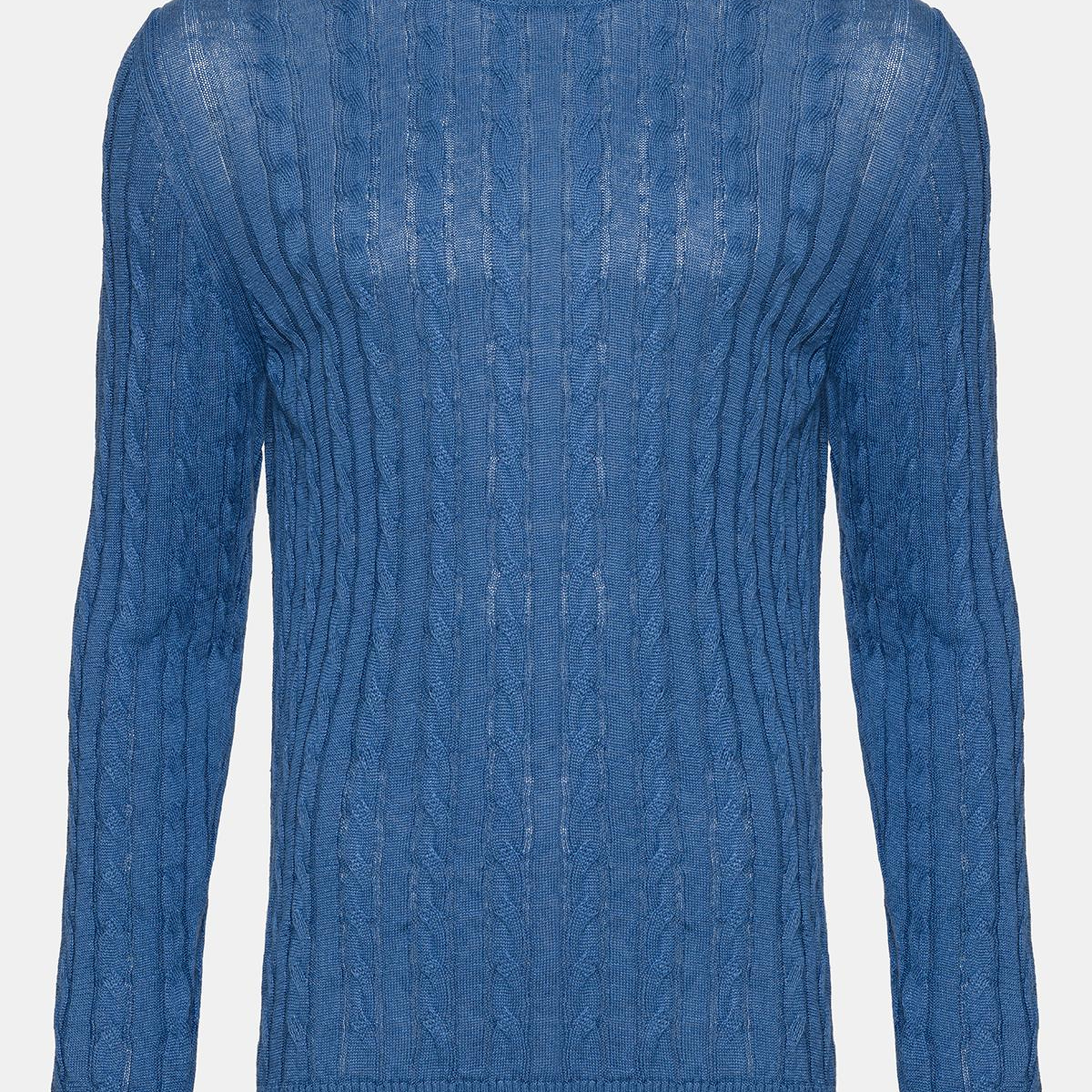 Erkek Koyu Mavi Saç Örgülü Bisiklet Yaka Keten Kazak