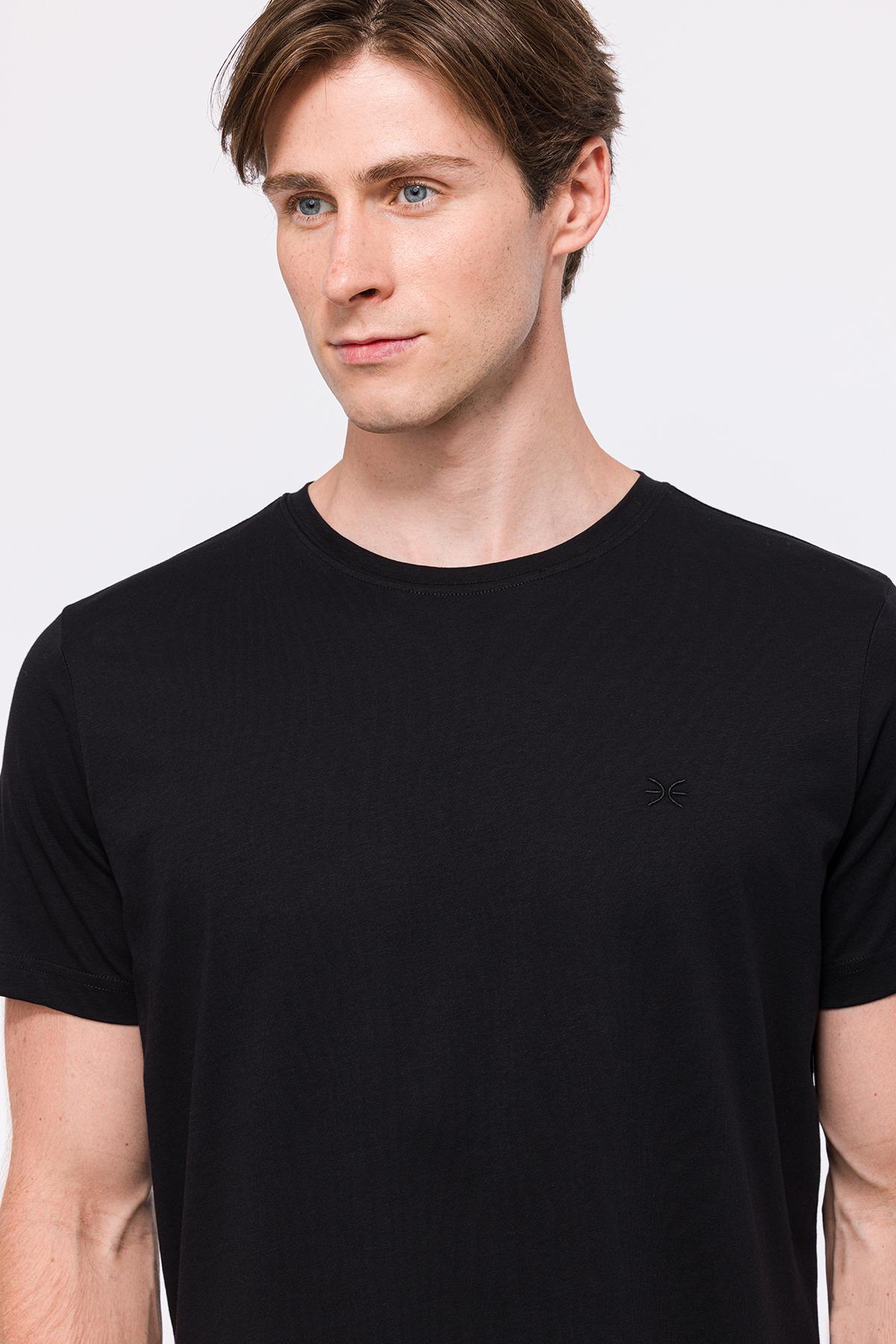 Erkek Siyah Organik Pamuklu Bisiklet Yaka T-Shirt