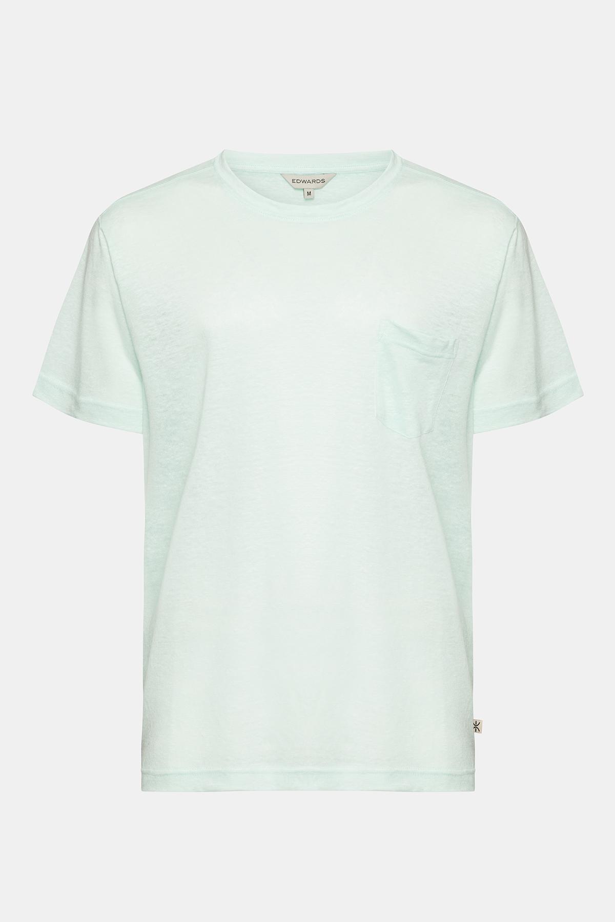 Erkek Açık Mavi Bisiklet Yaka Keten T-Shirt