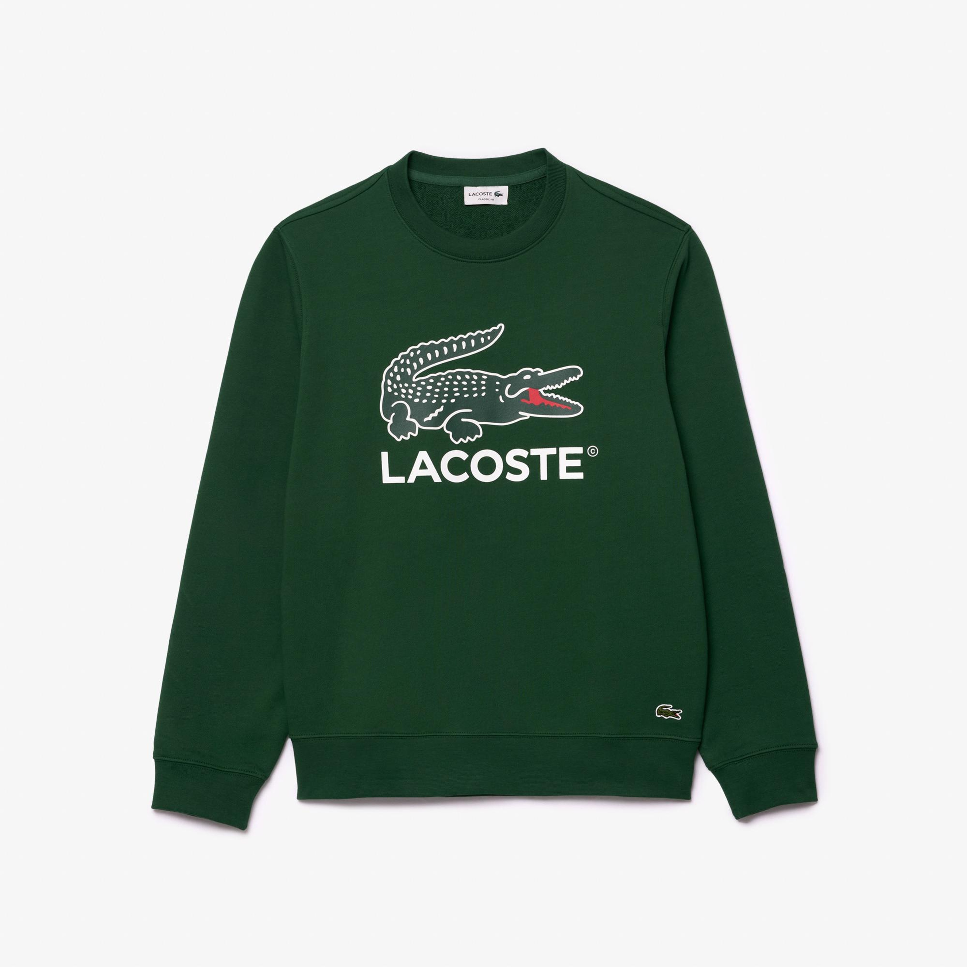 Lacoste Erkek Classic Fit Bisiklet Yaka Baskılı Yeşil Sweatshirt