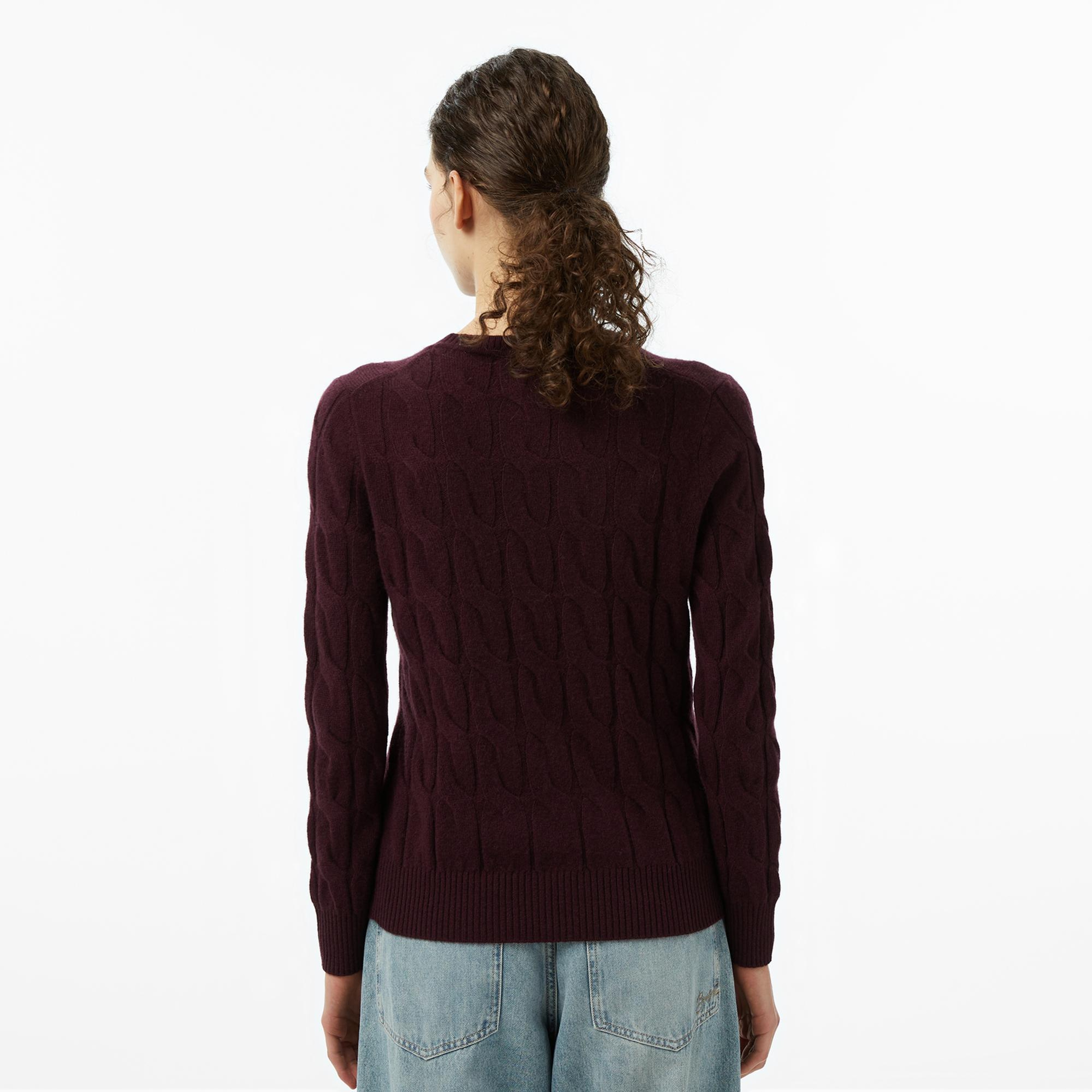 Tommy Hilfiger Soft Wool Cable Kadın Bordo Kazak