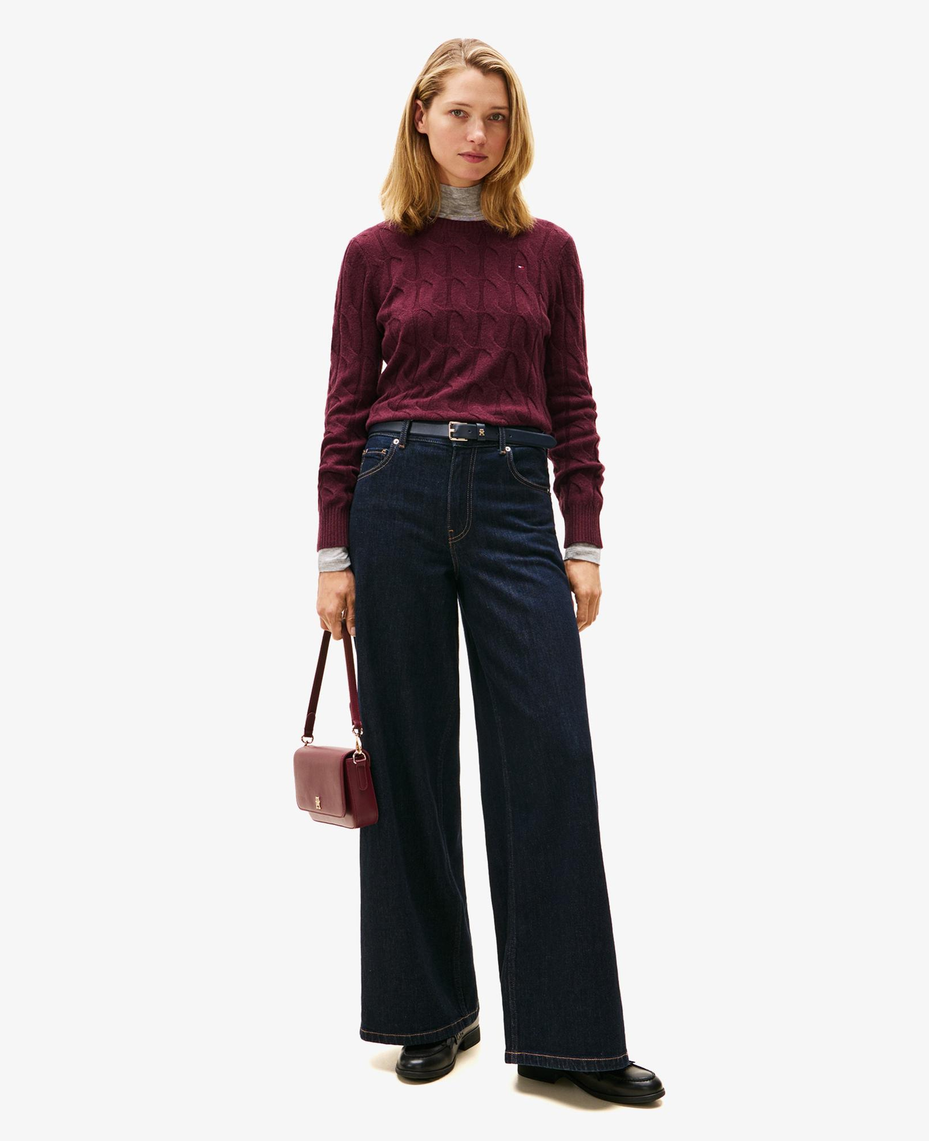 Tommy Hilfiger Soft Wool Cable Kadın Bordo Kazak