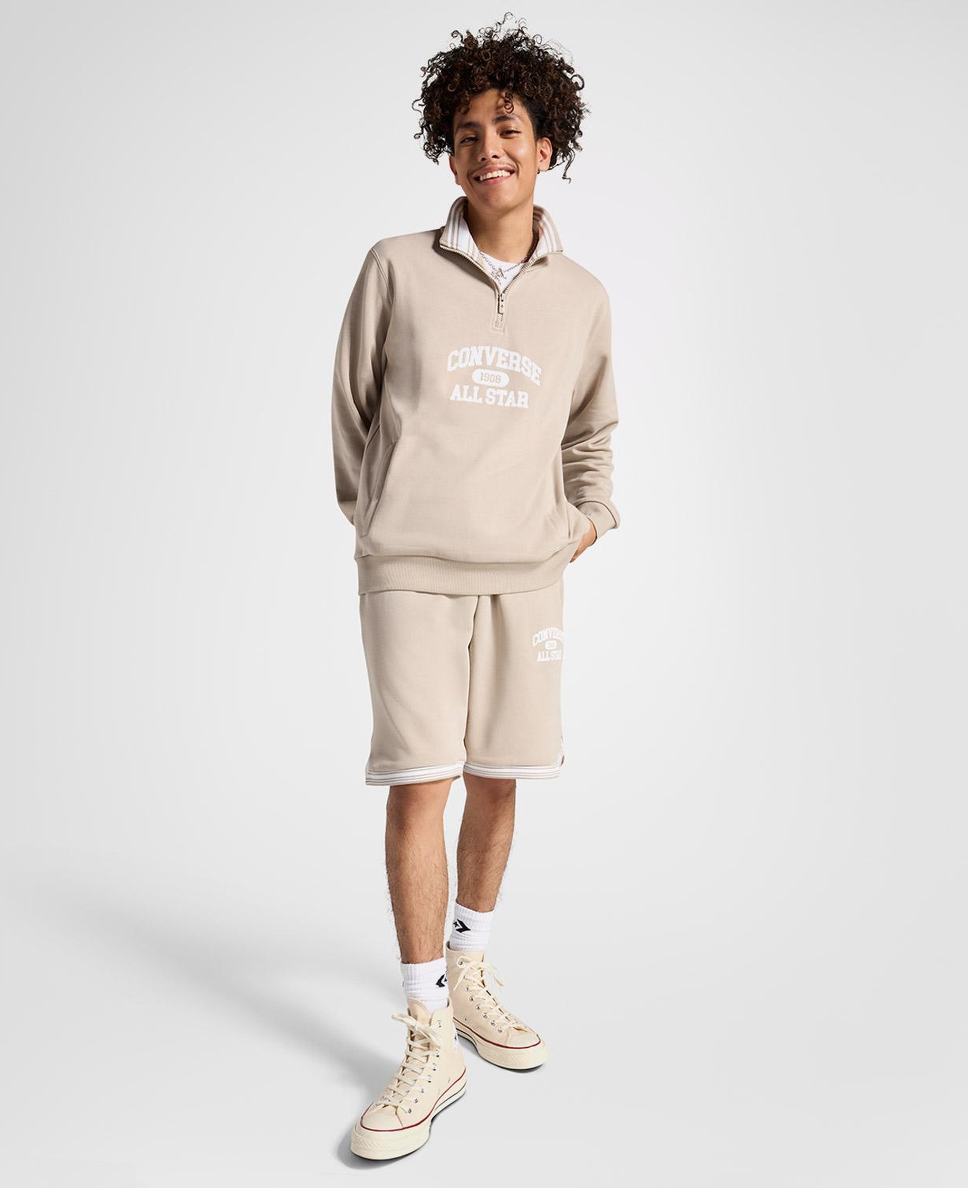 Converse Erkek Yarım Fermuarlı Bej Sweatshirt