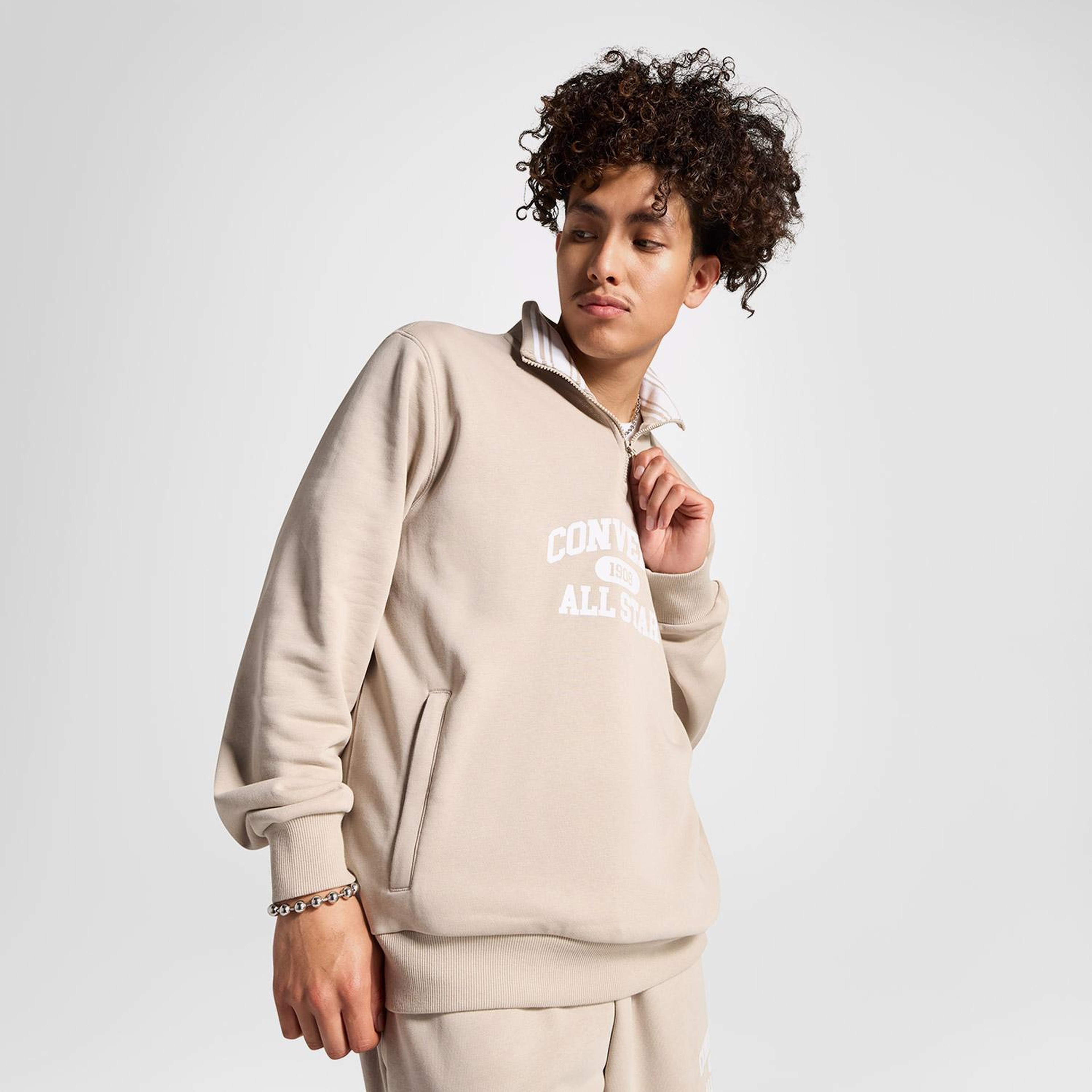 Converse Erkek Yarım Fermuarlı Bej Sweatshirt