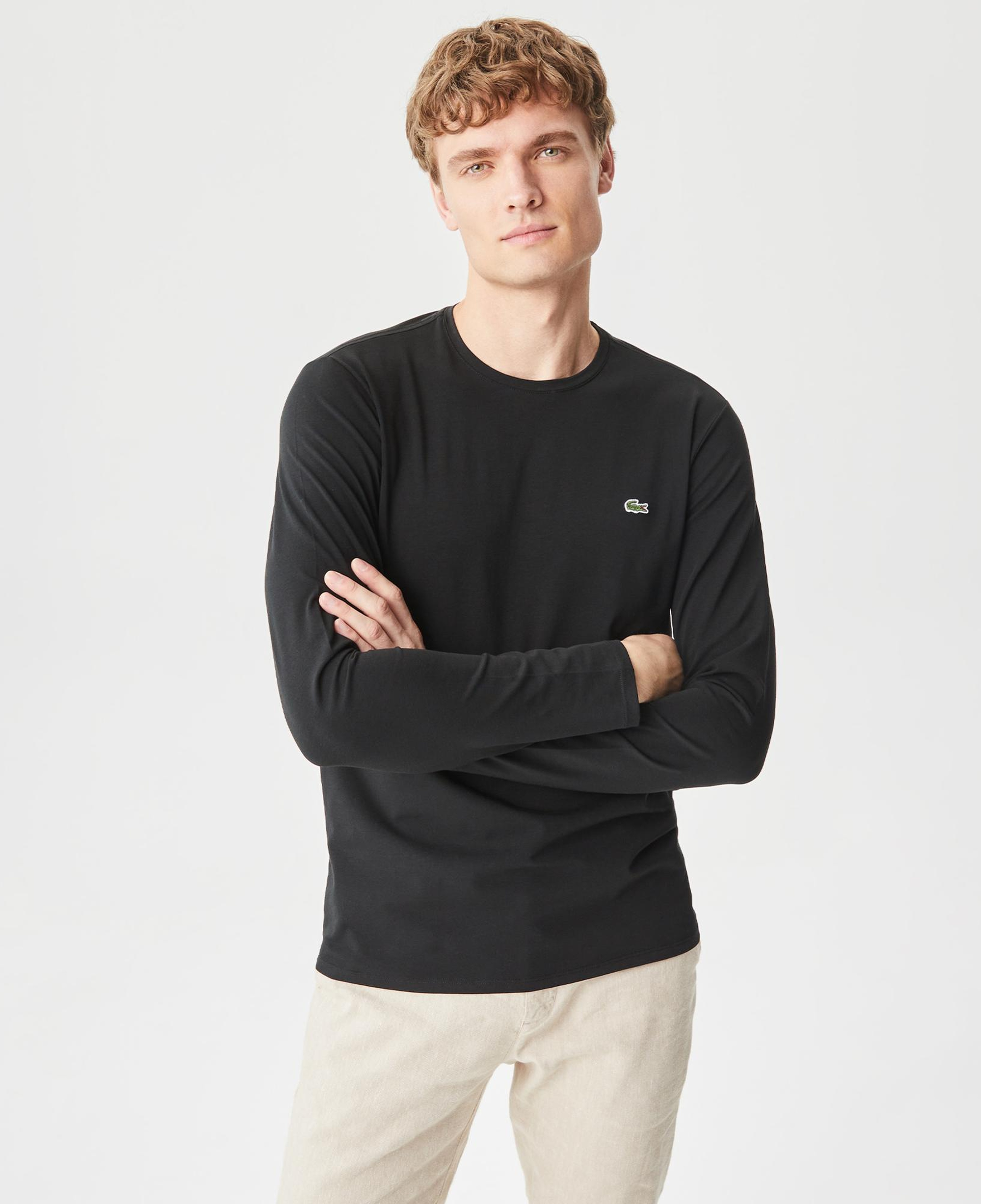 Lacoste Erkek Regular Fit Uzun Kollu Bisiklet Yaka Siyah T-Shirt