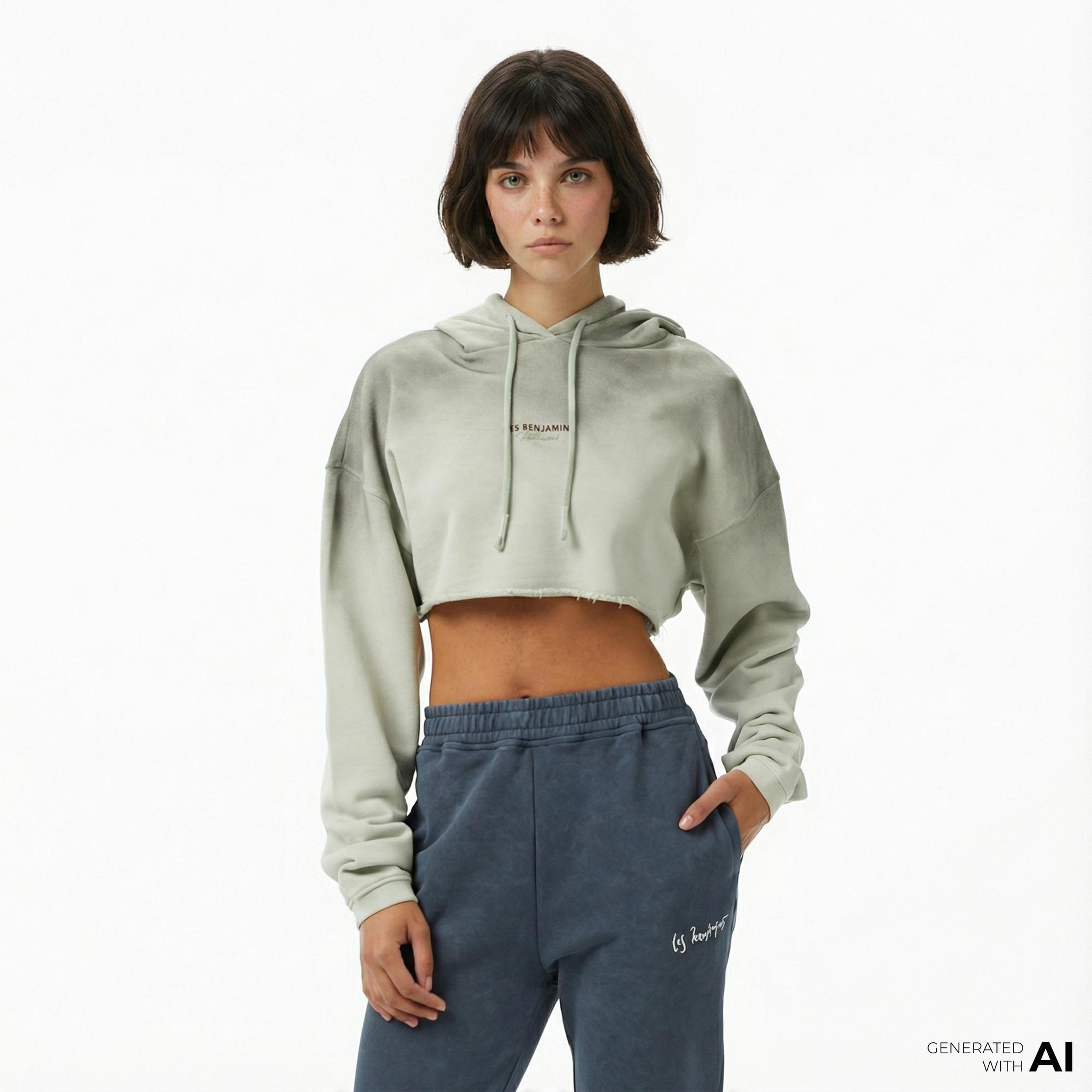 Les Benjamins Crop 006 Kadın Yeşil Sweatshirt