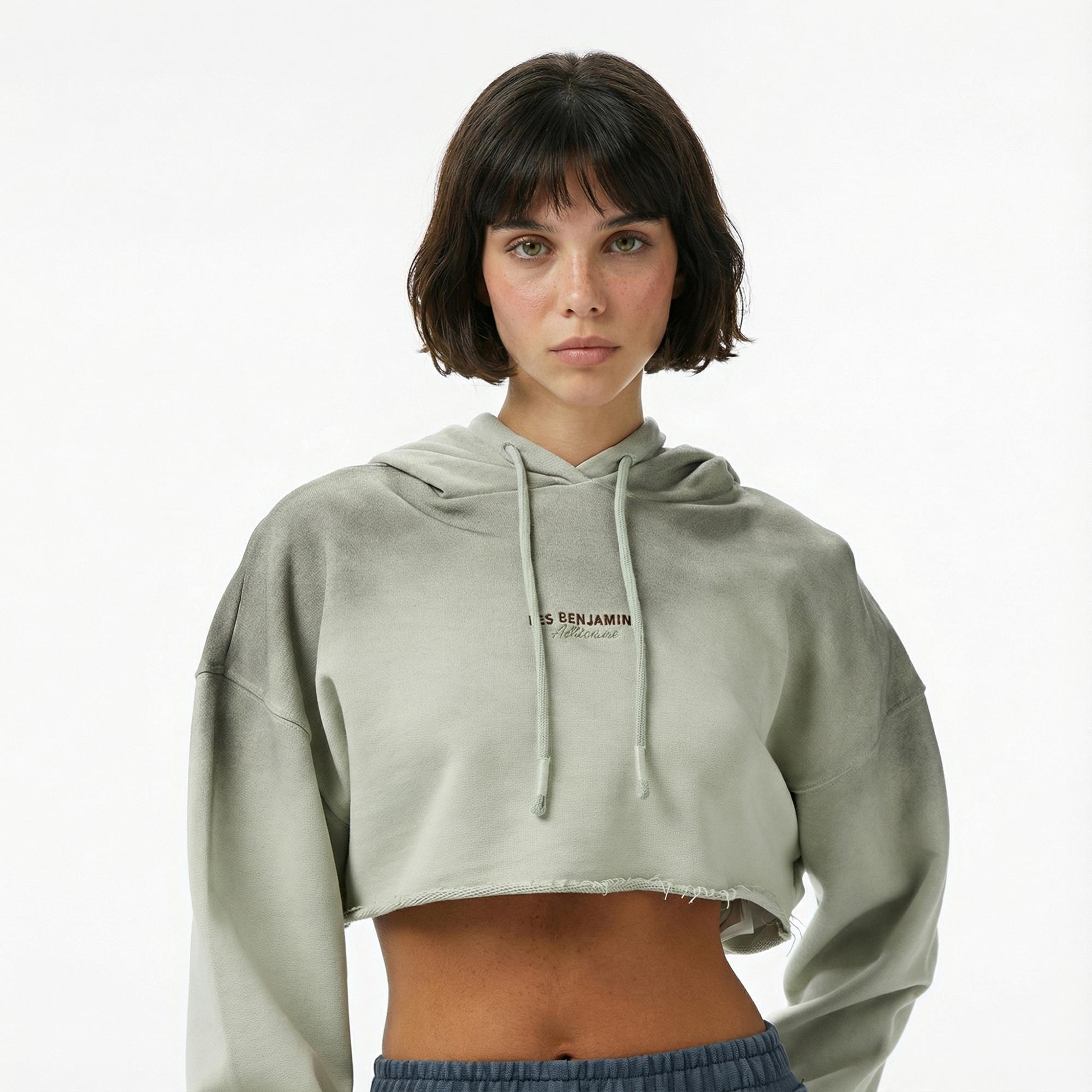 Les Benjamins Crop 006 Kadın Yeşil Sweatshirt