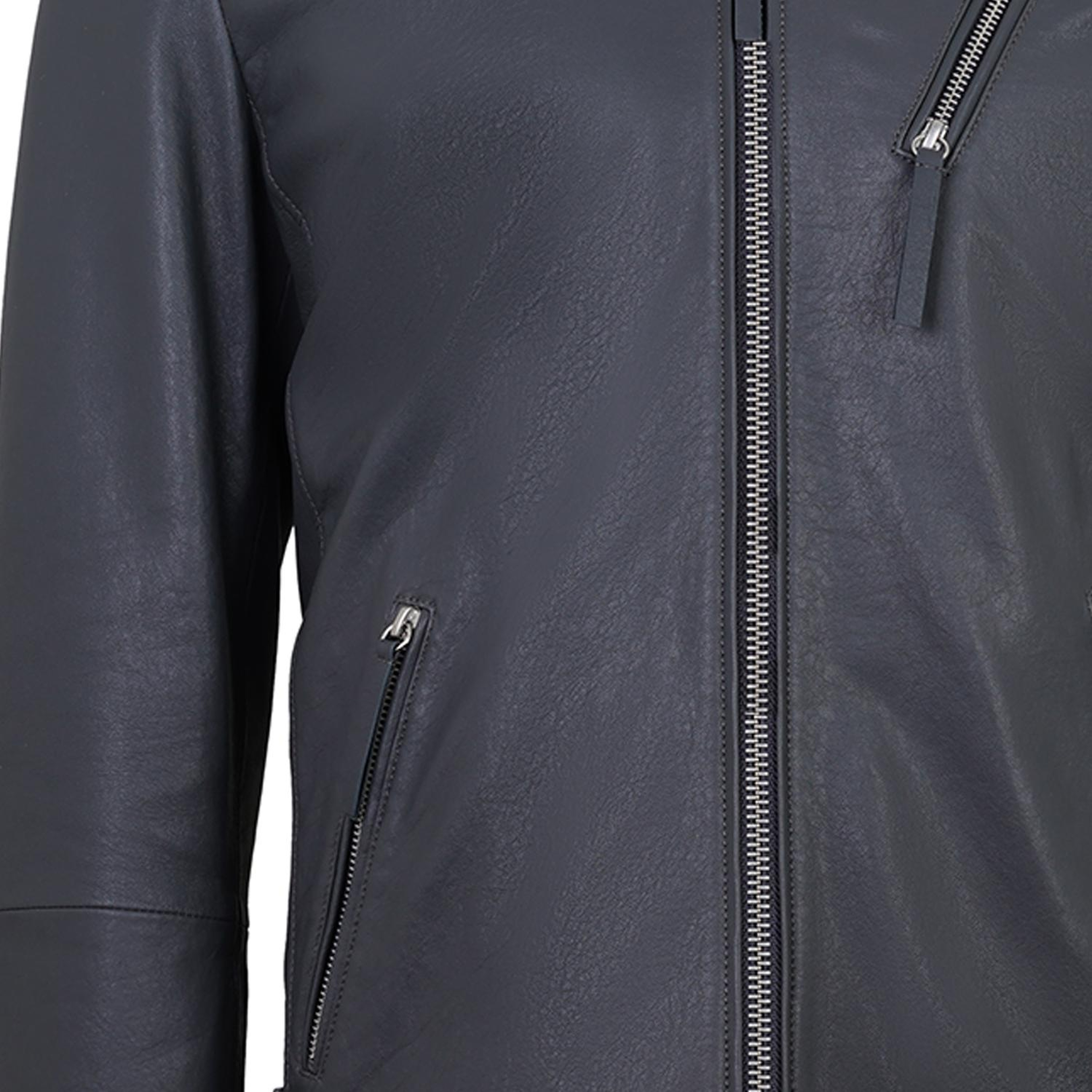 Aimone Gri Erkek Kapüşonlu Deri Ceket