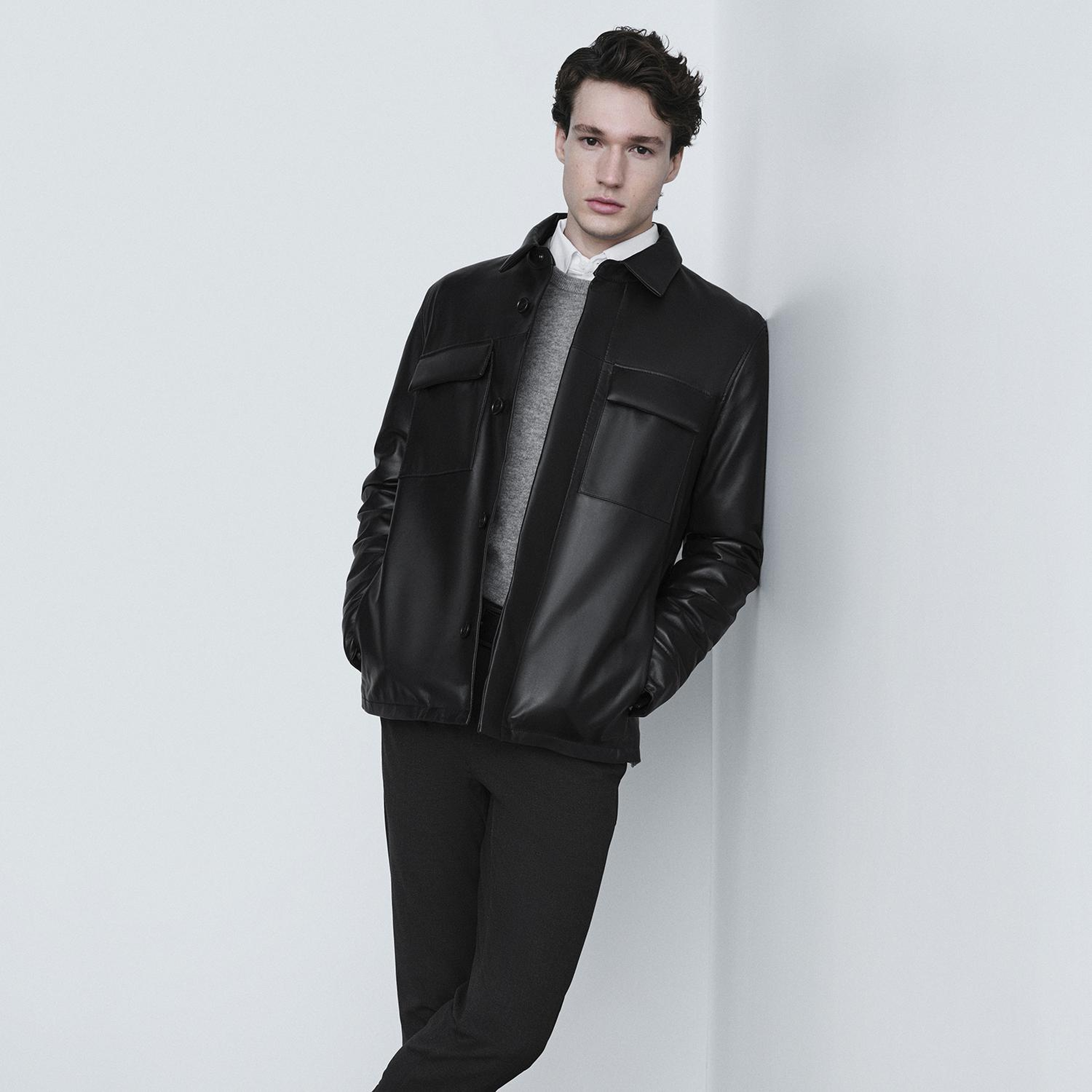 DESA Erkek Siyah Gömlek Yaka Deri Ceket