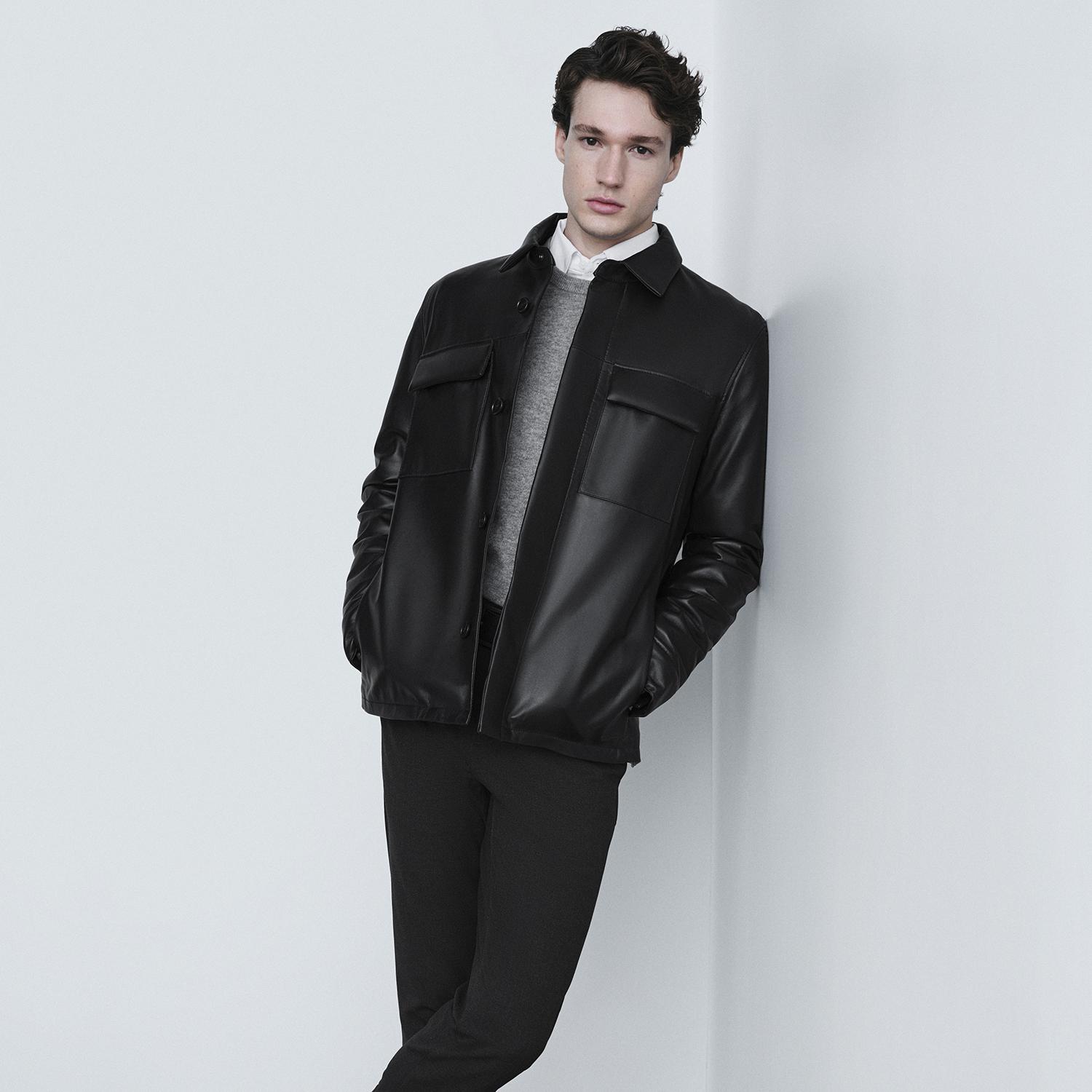 DESA Erkek Siyah Gömlek Yaka Deri Ceket