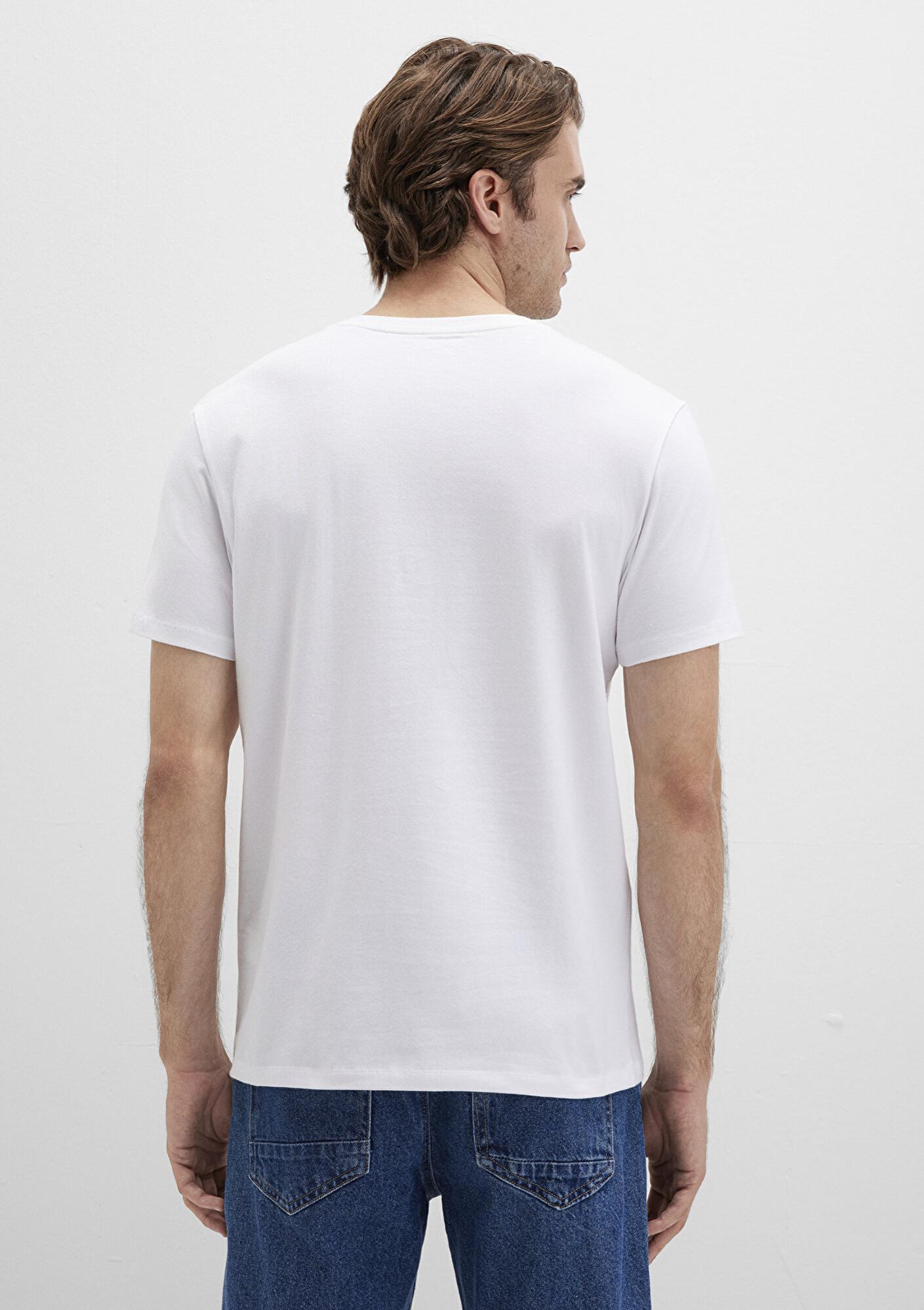 Mavi Stretch V Yaka Beyaz Basic Tişört Fitted / Vücuda Oturan Kesim 061748-620