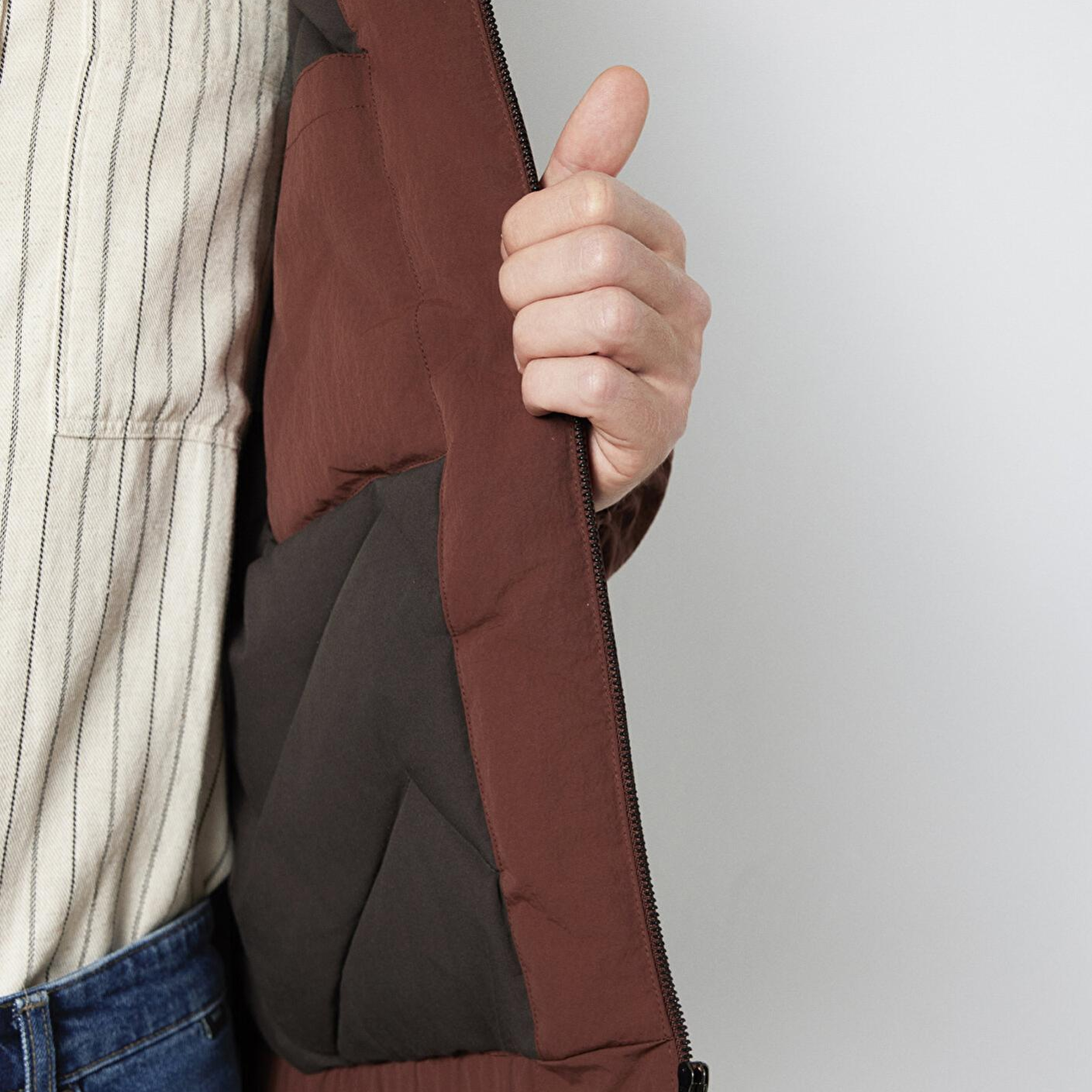 Mavi Kadife Yaka Detaylı Kahverengi Ceket Oversize / Geniş Kesim 0110778-91341