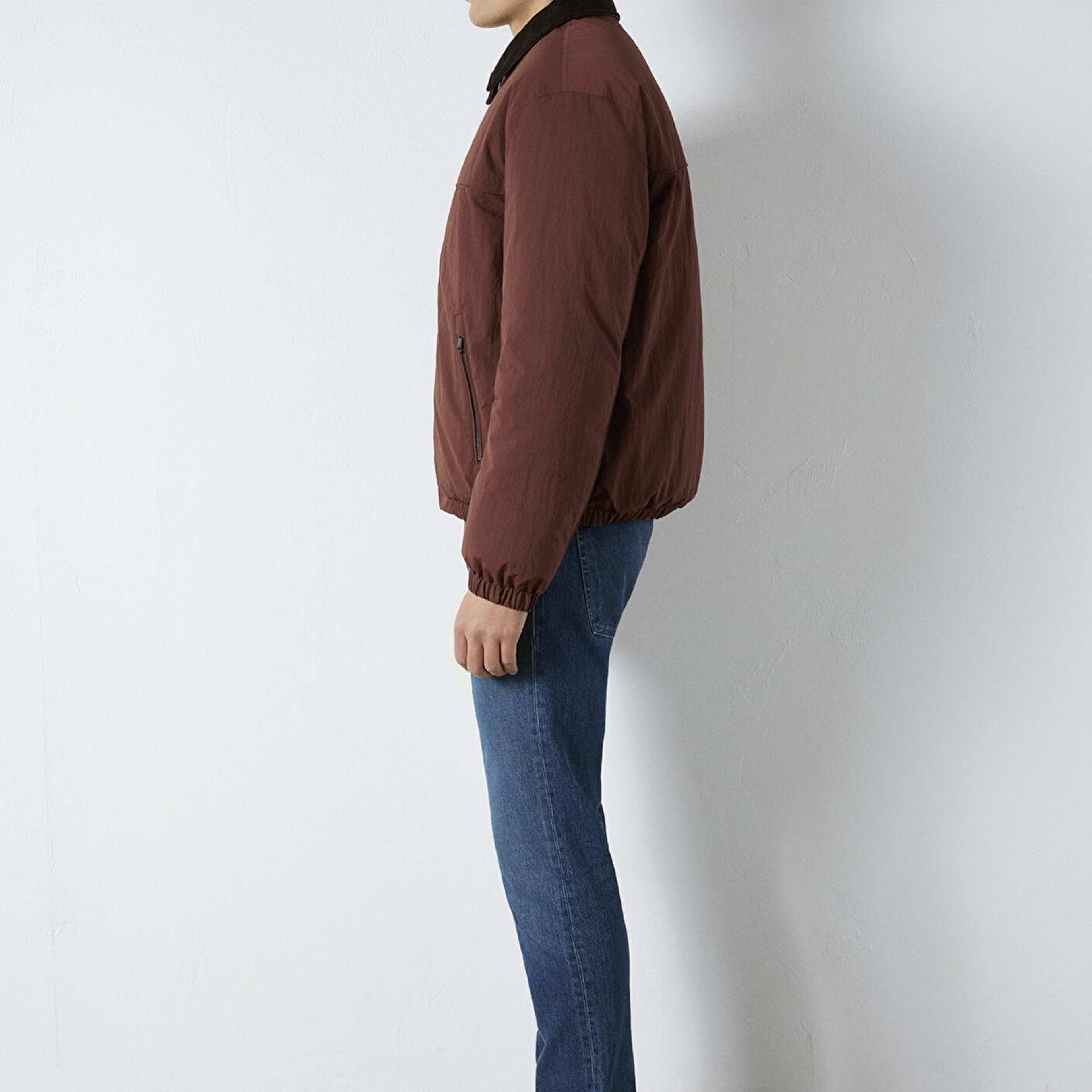 Mavi Kadife Yaka Detaylı Kahverengi Ceket Oversize / Geniş Kesim 0110778-91341