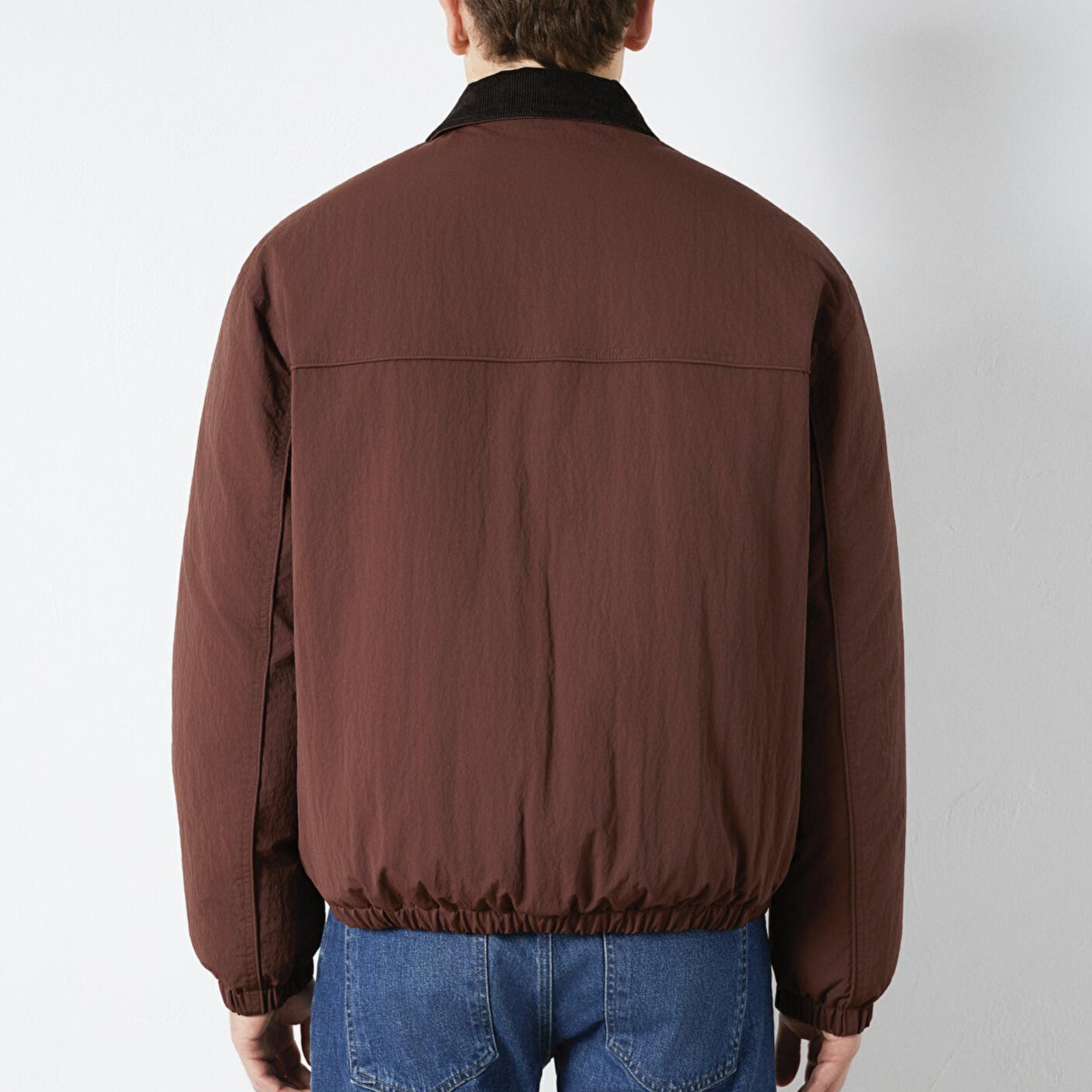 Mavi Kadife Yaka Detaylı Kahverengi Ceket Oversize / Geniş Kesim 0110778-91341