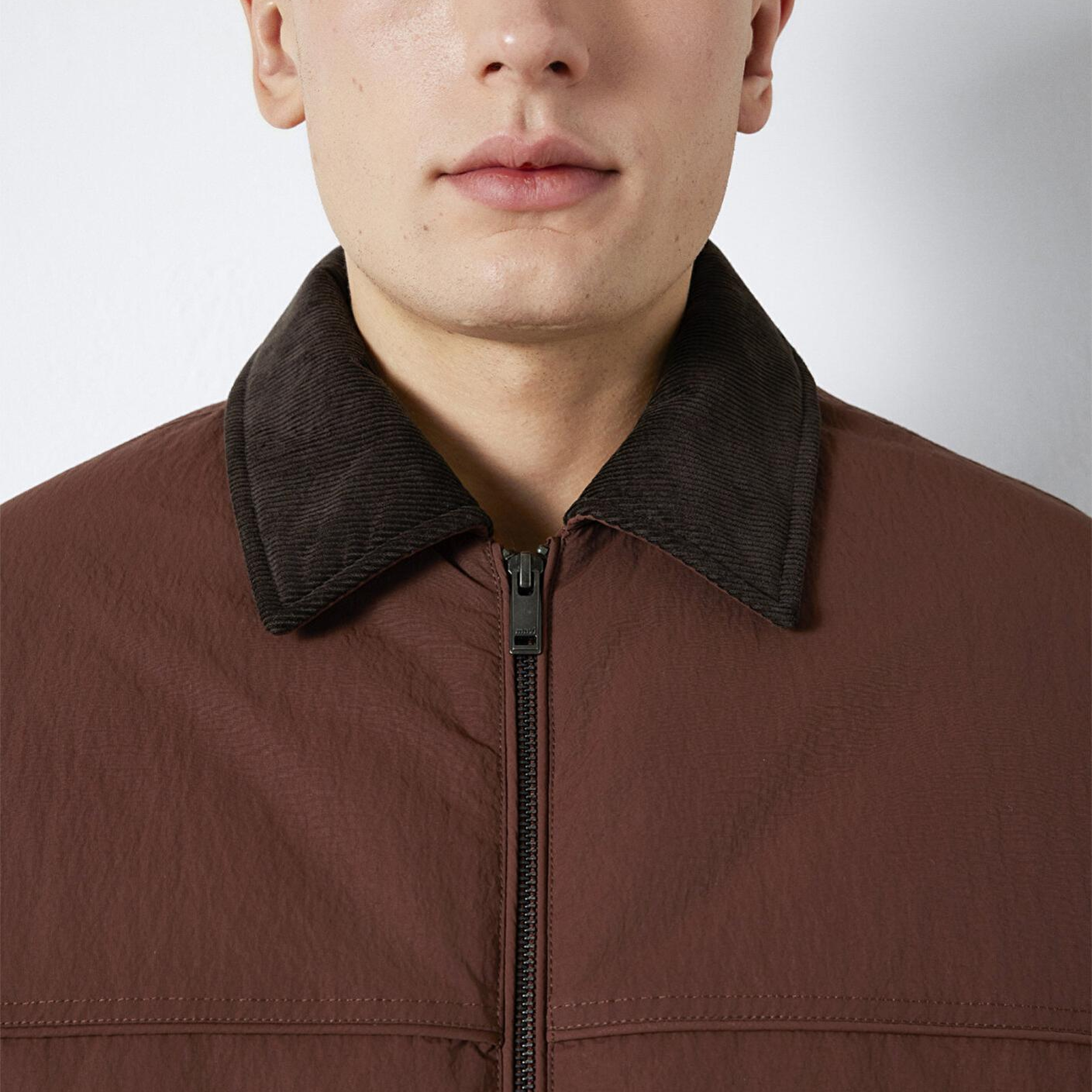 Mavi Kadife Yaka Detaylı Kahverengi Ceket Oversize / Geniş Kesim 0110778-91341