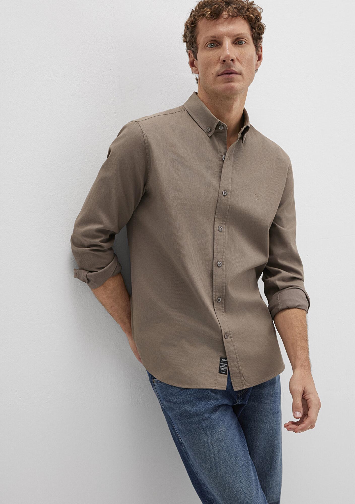 Mavi M Logo Nakışlı Kahverengi Gömlek Slim Fit / Dar Kesim 0211192-83866