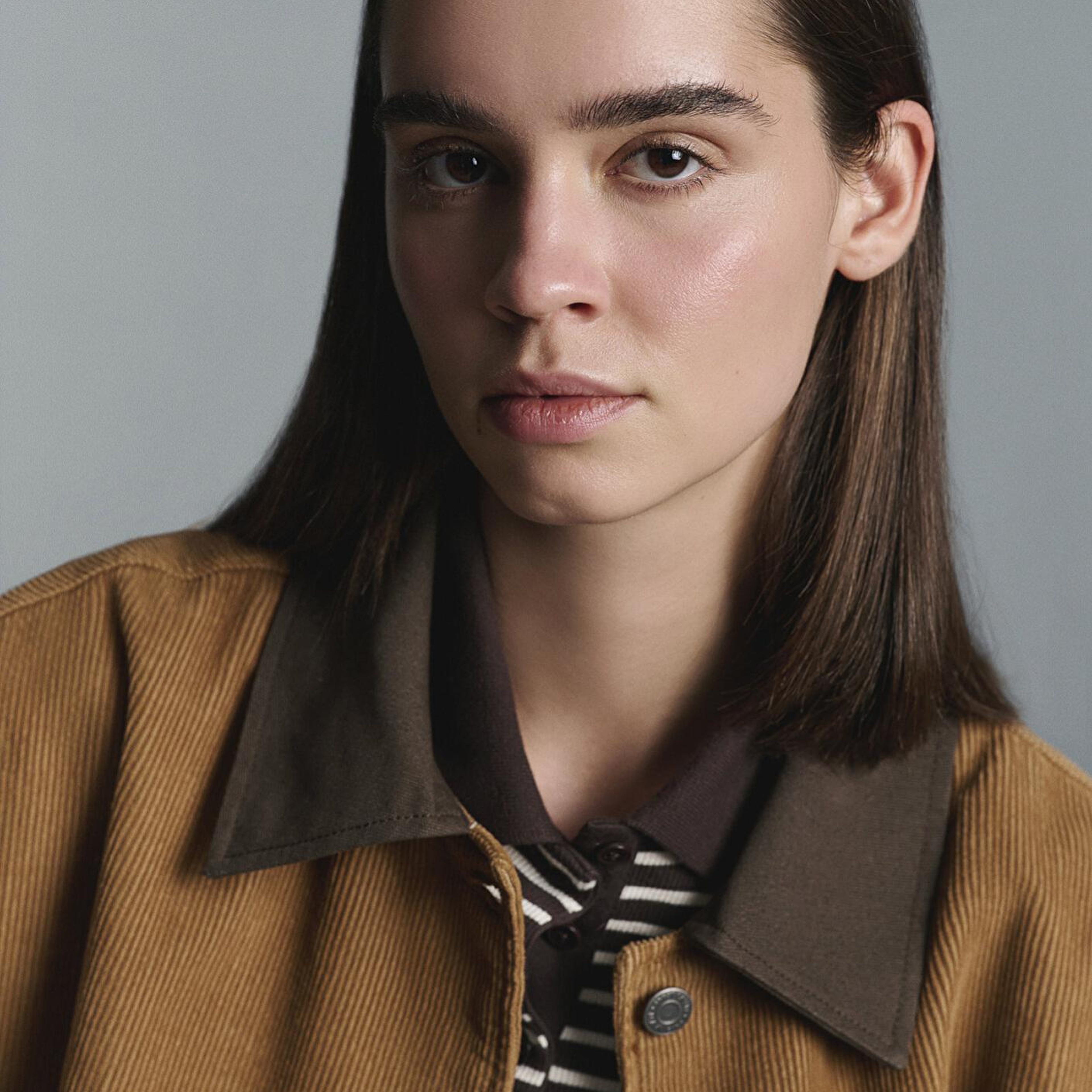 Mavi Kahverengi Kısa Kadife Ceket Oversize / Geniş Kesim 1110842-70381