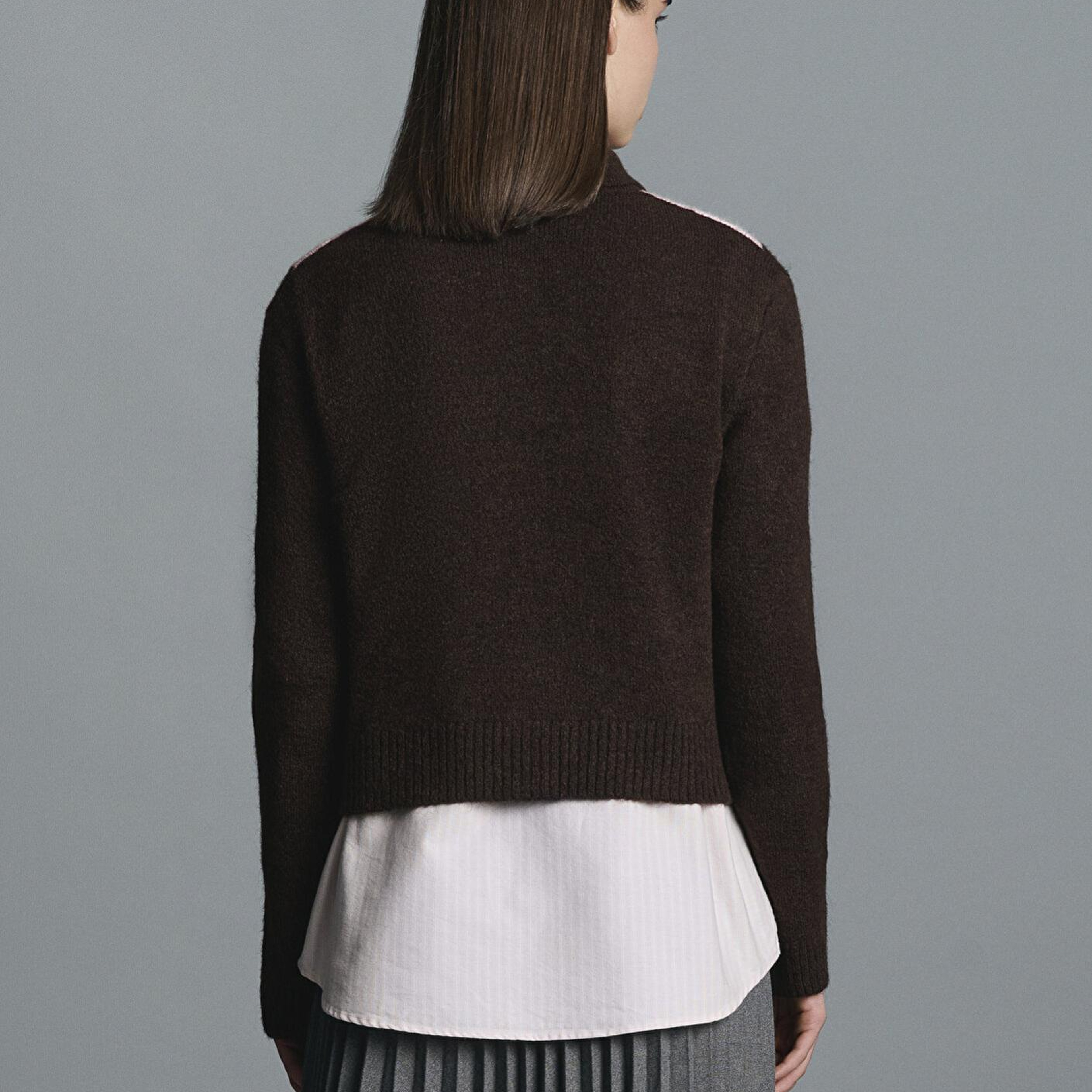 Mavi Yün Karışımlı Baklava Desenli Kahverengi Hırka Slim Fit / Dar Kesim 1710825-70244