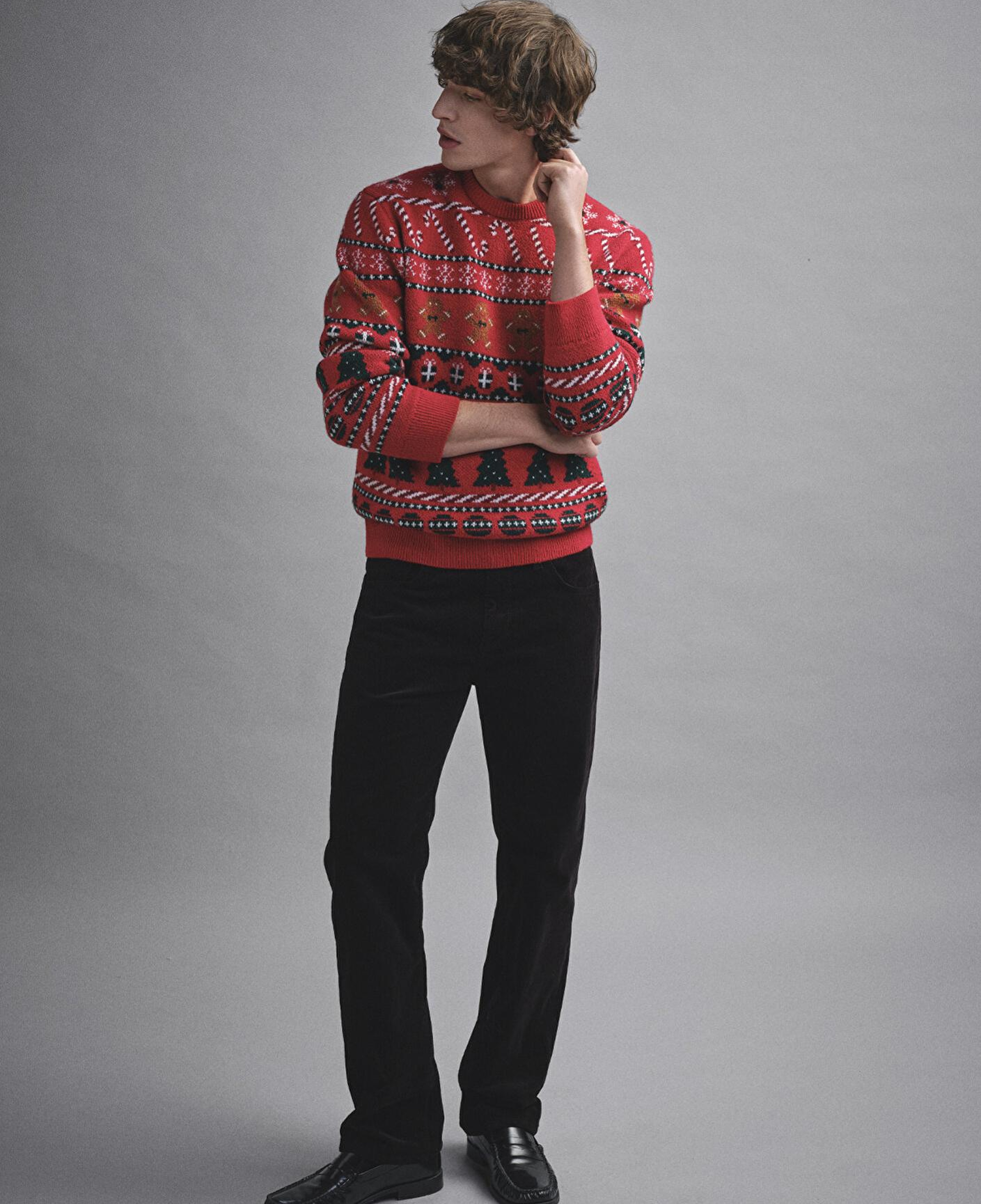 Mavi Yılbaşı Temalı Kırmızı Kazak Regular Fit / Normal Kesim 0710403-85905