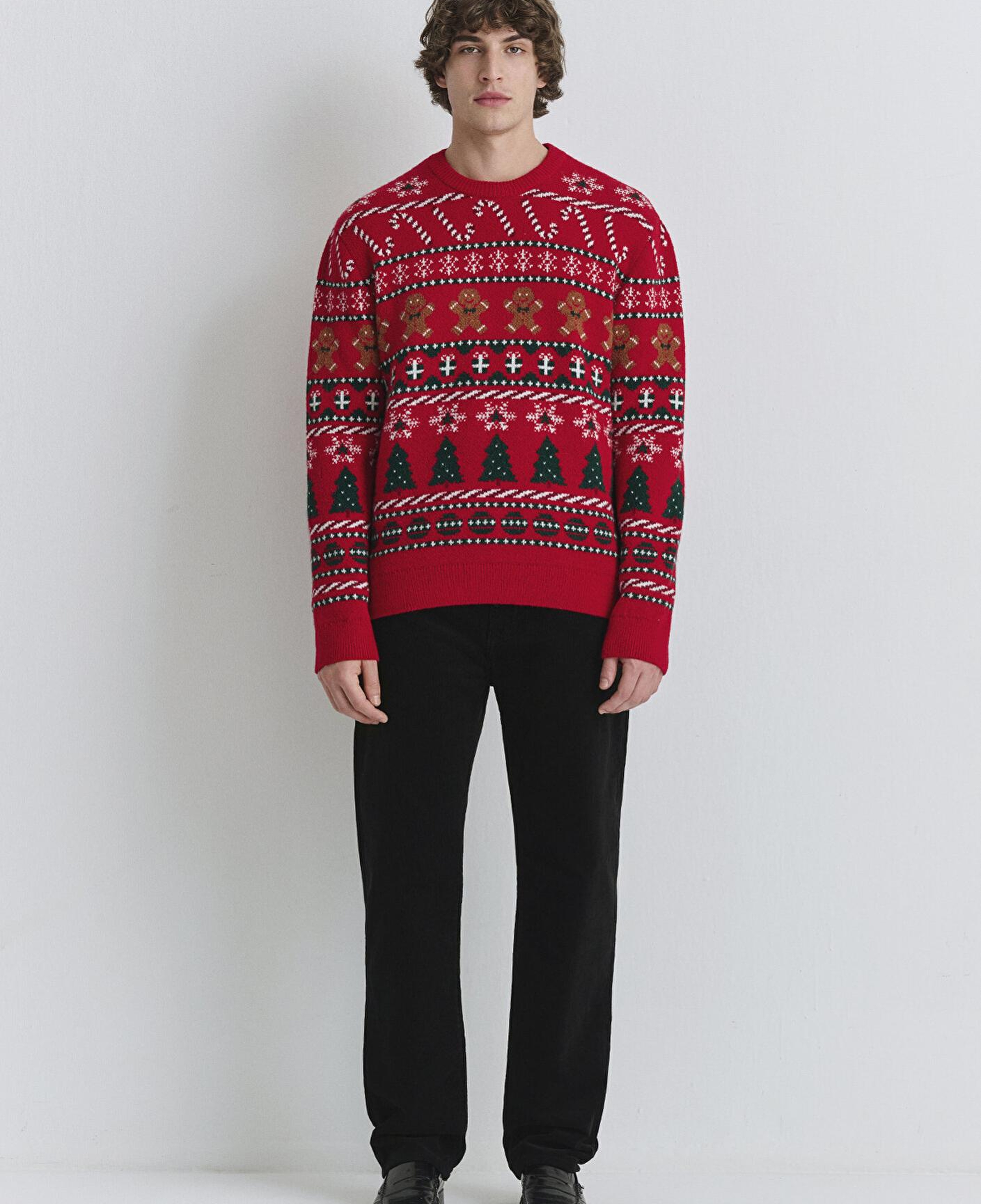 Mavi Yılbaşı Temalı Kırmızı Kazak Regular Fit / Normal Kesim 0710403-85905