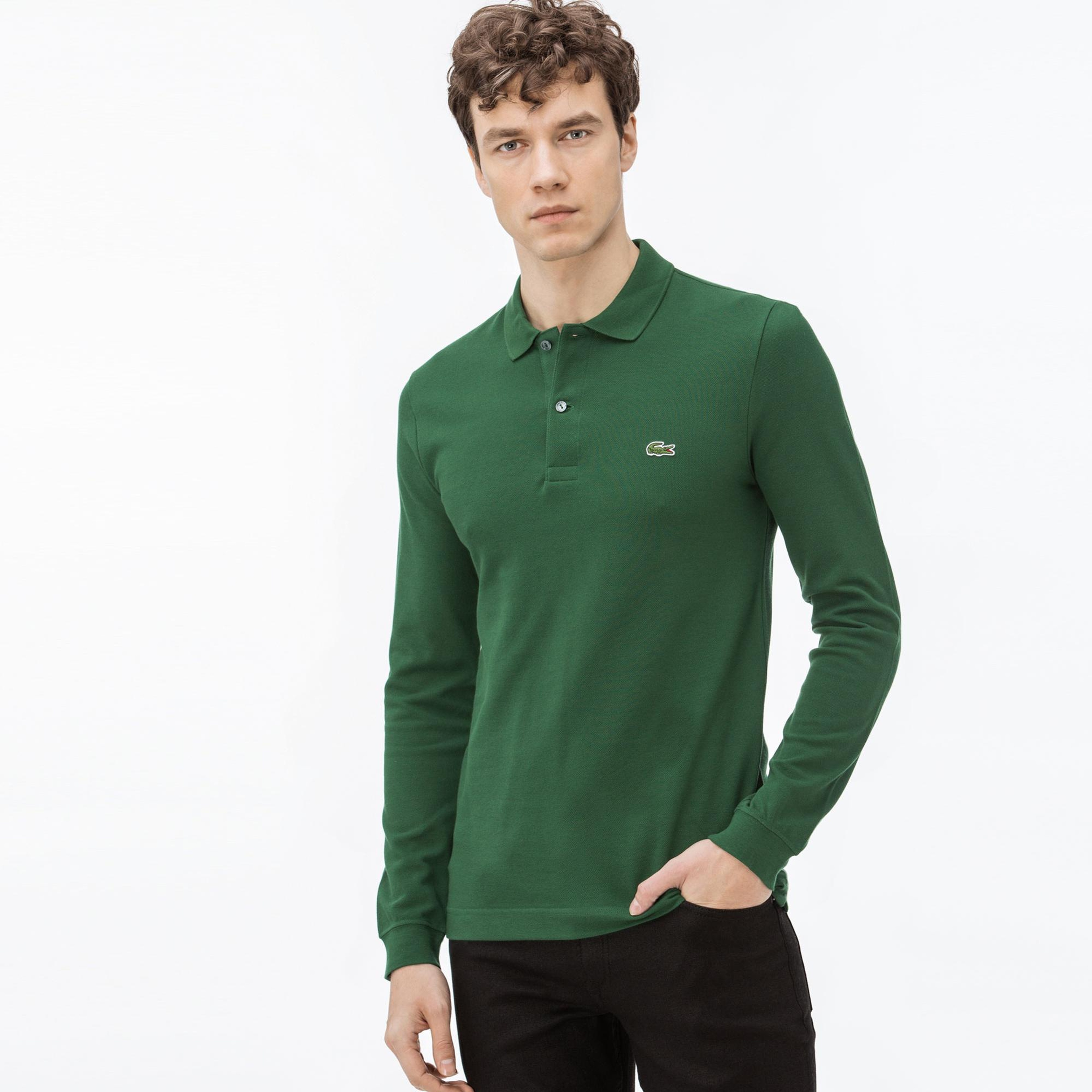 L.12.12 Erkek Slim Fit Uzun Kollu Yeşil Polo