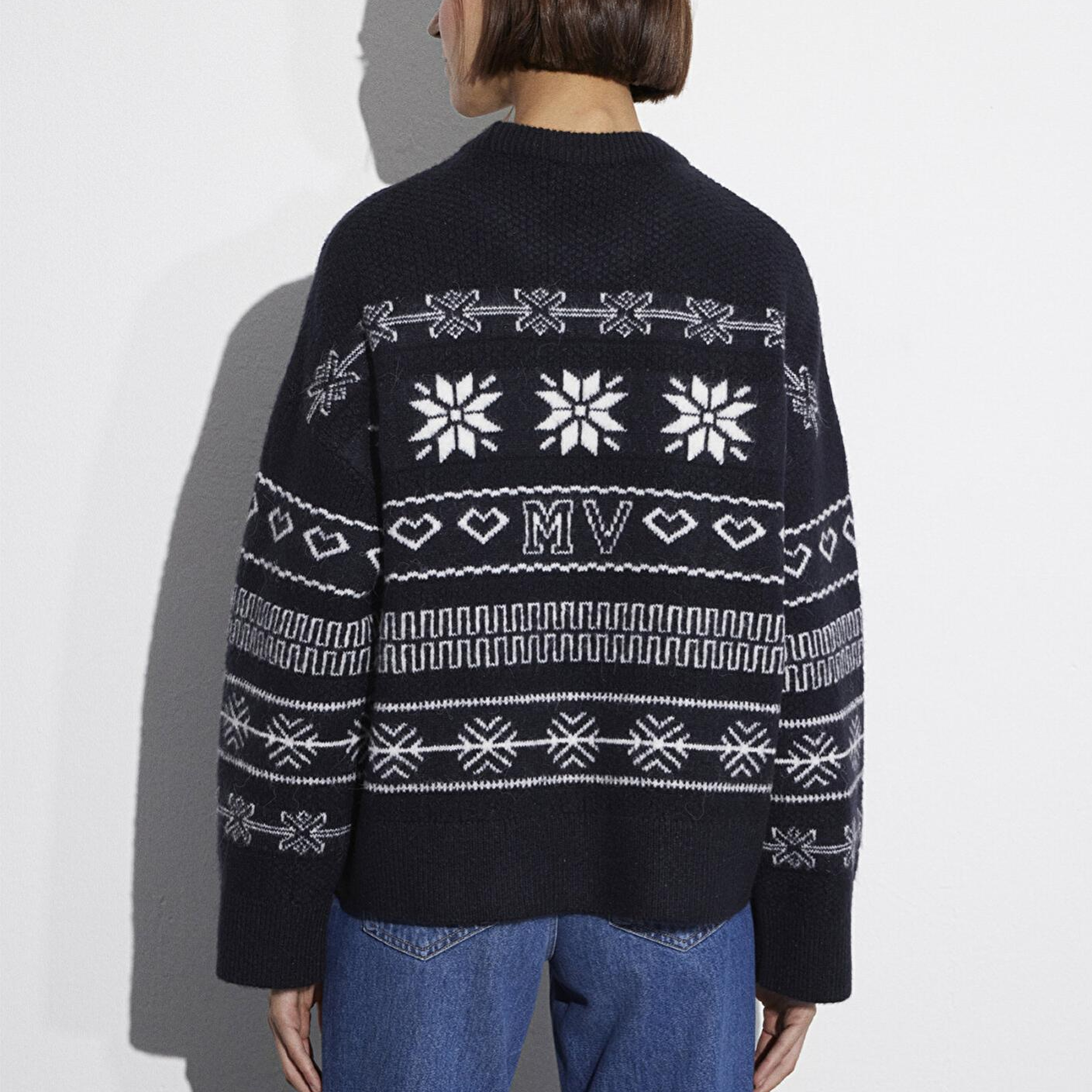 Mavi Yılbaşı Temalı Lacivert Kazak Oversize / Geniş Kesim 1710804-84371