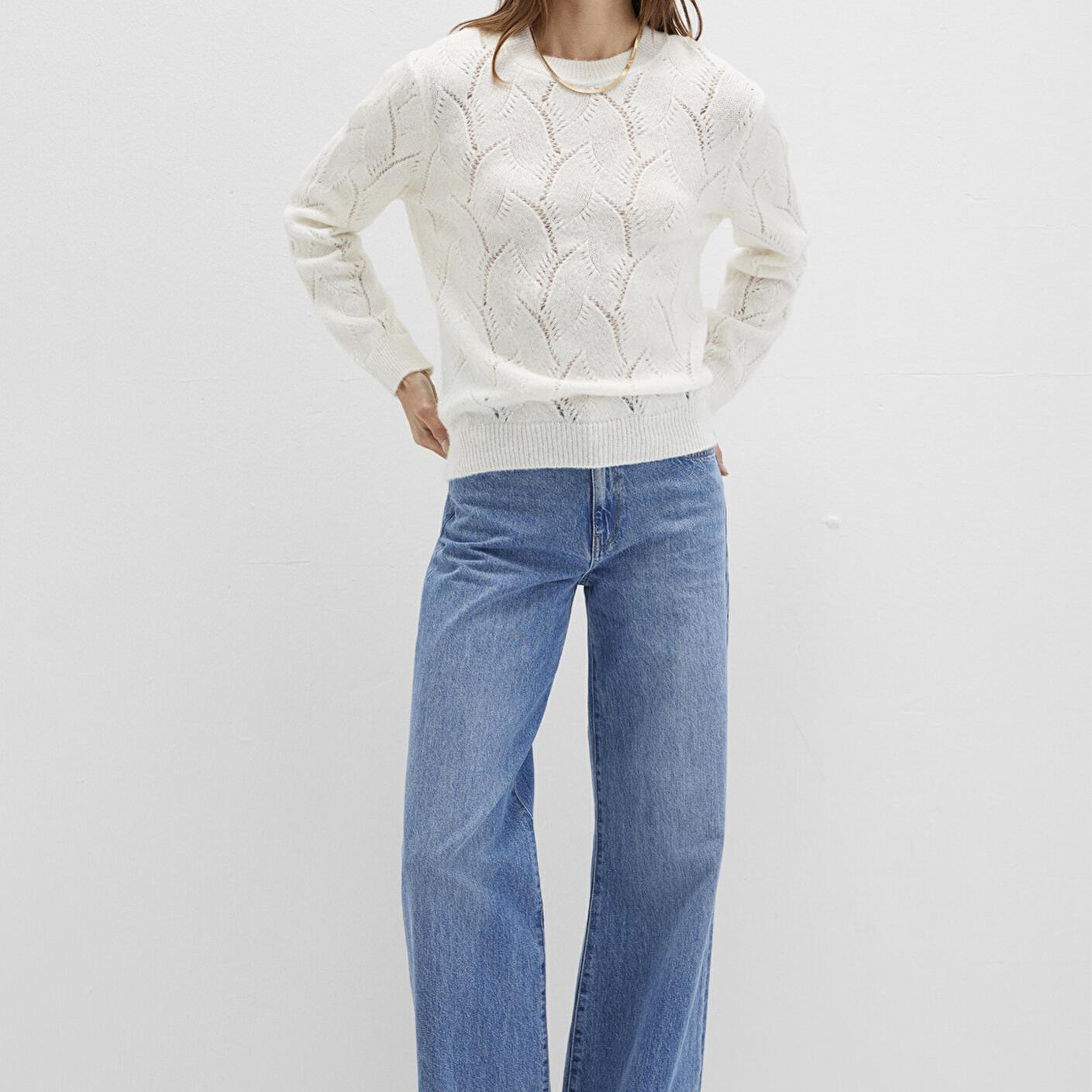 Mavi Alpaka Karışımlı Bisiklet Yaka Ekru Kazak Regular Fit / Normal Kesim 1710799-70057