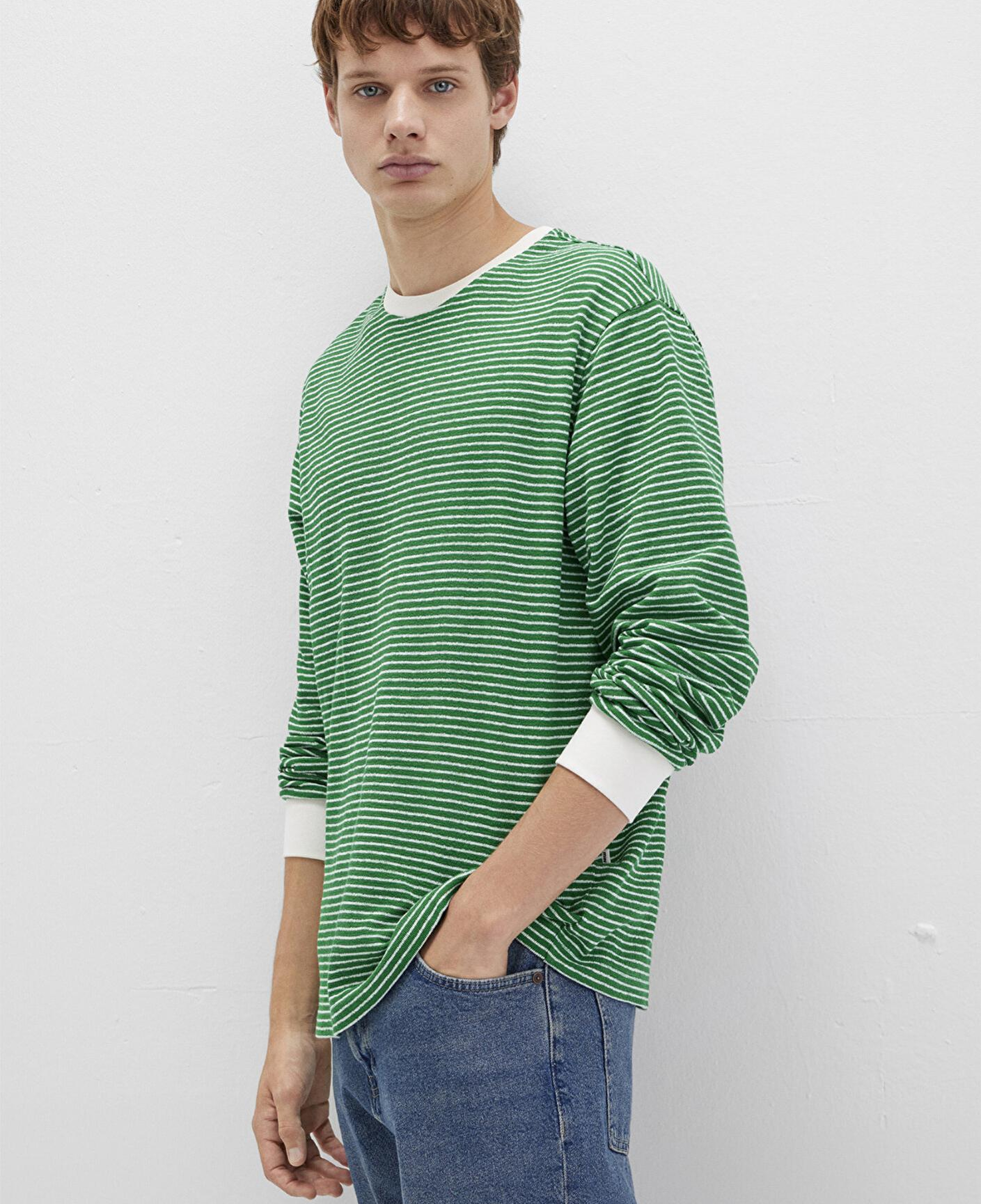 Mavi Çizgili Yeşil Tişört Loose Fit / Bol Rahat Kesim 0613038-85916