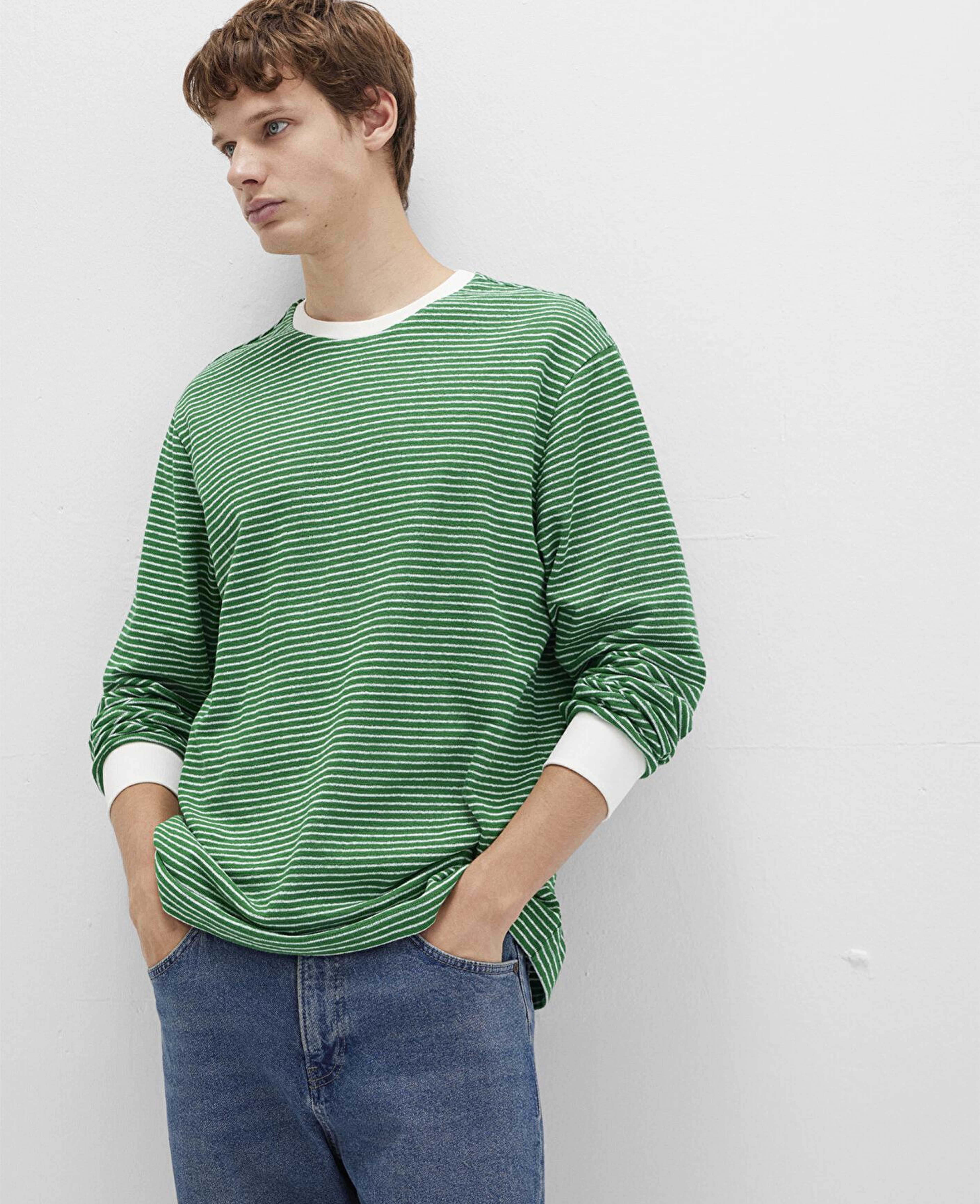 Mavi Çizgili Yeşil Tişört Loose Fit / Bol Rahat Kesim 0613038-85916