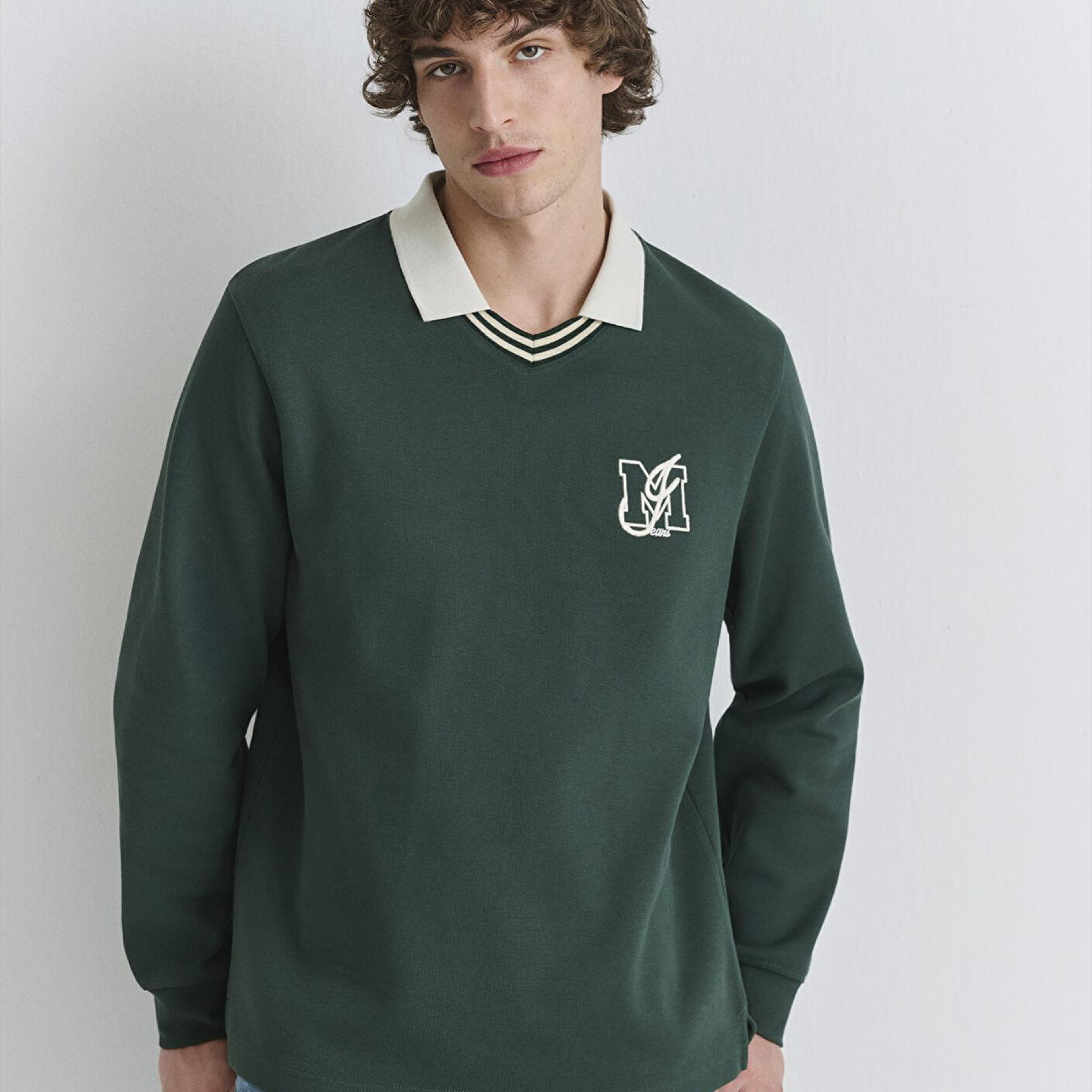 Mavi M Logo Polo Yaka Yeşil İnterlok Sweatshirt 0S10487-71539