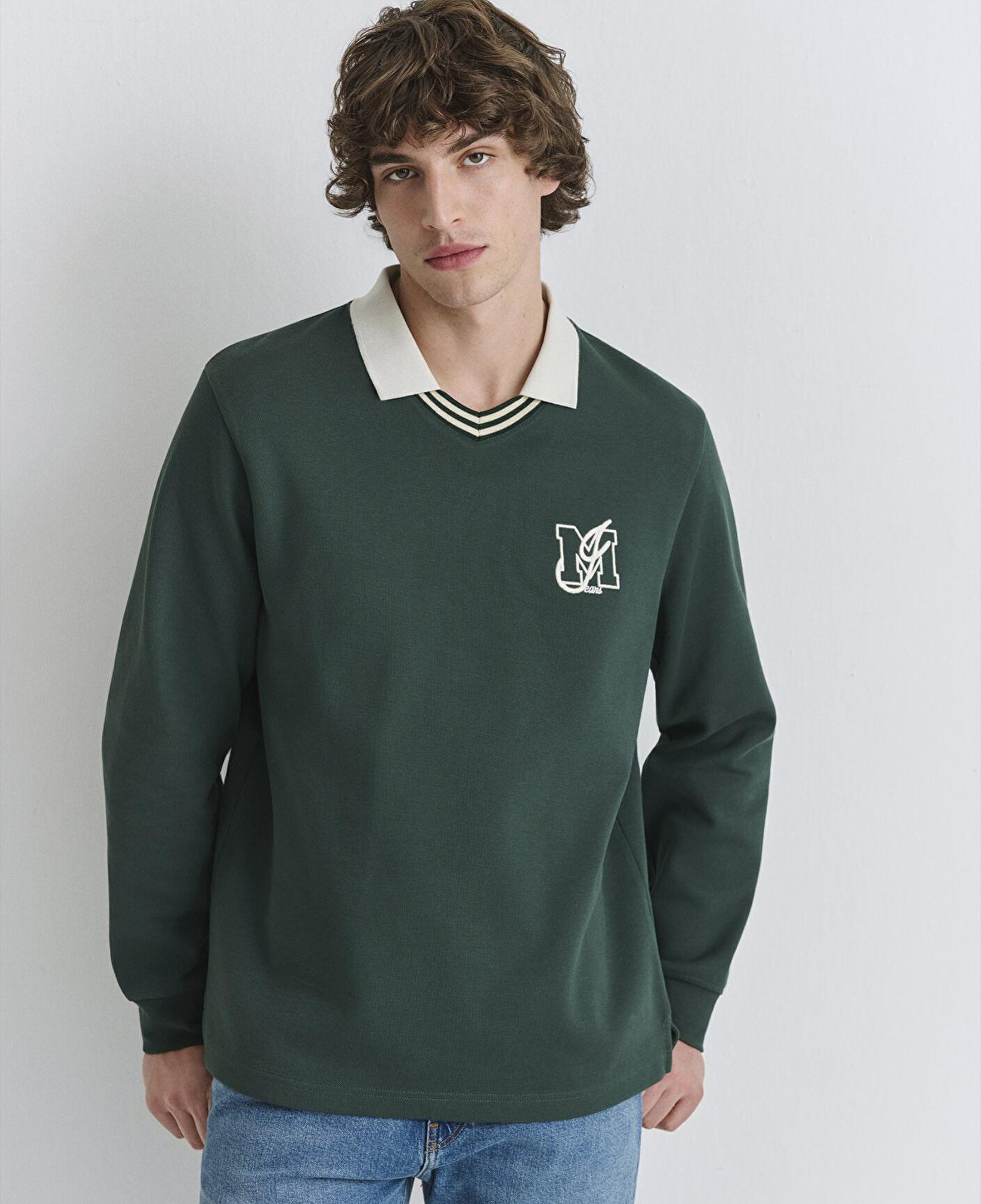 Mavi M Logo Polo Yaka Yeşil İnterlok Sweatshirt 0S10487-71539